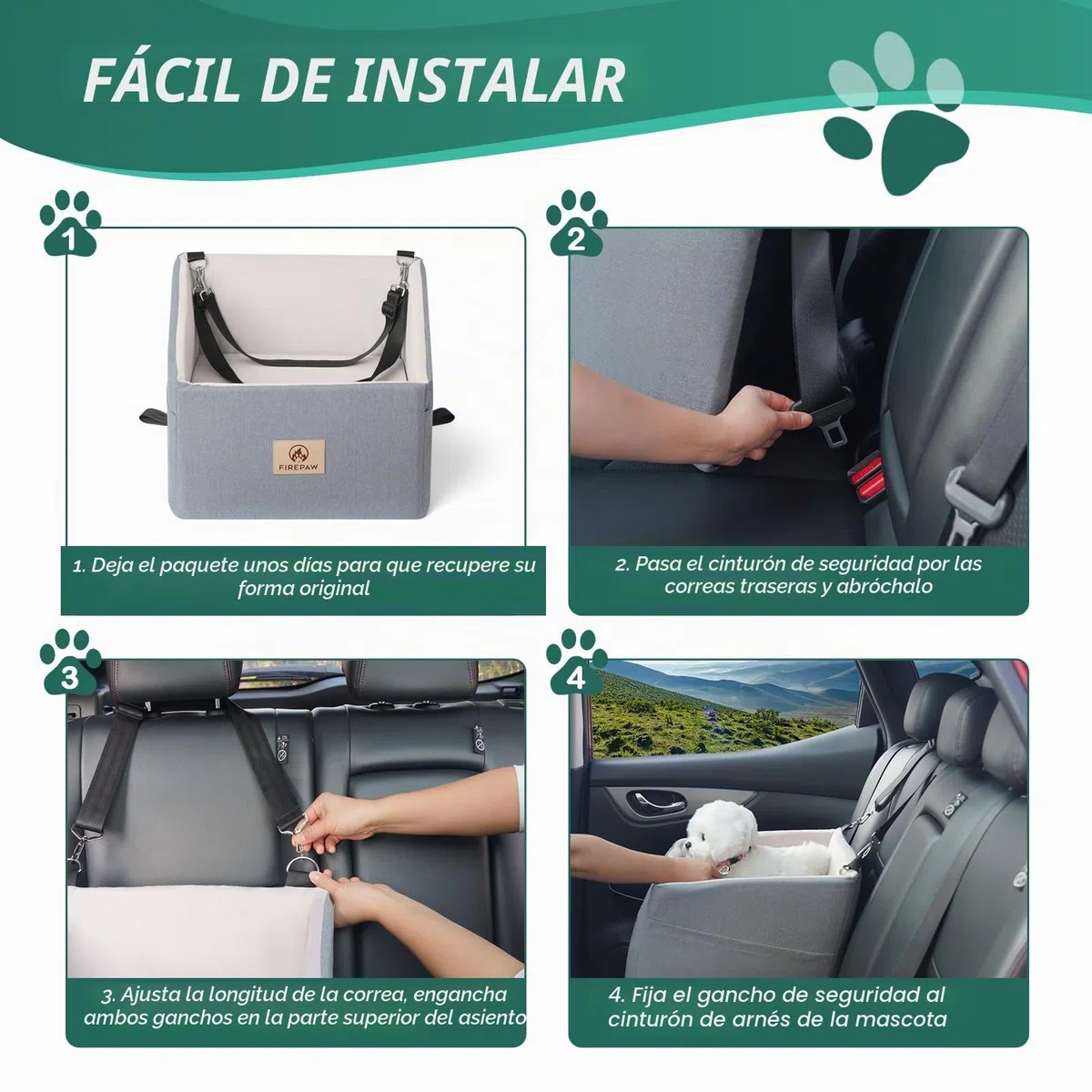 Asiento de Coche para Perros, Asientos elevadores para Perros pequeños 11 kg, Funda Lavable extraíble, Gris Elevado para Mascotas