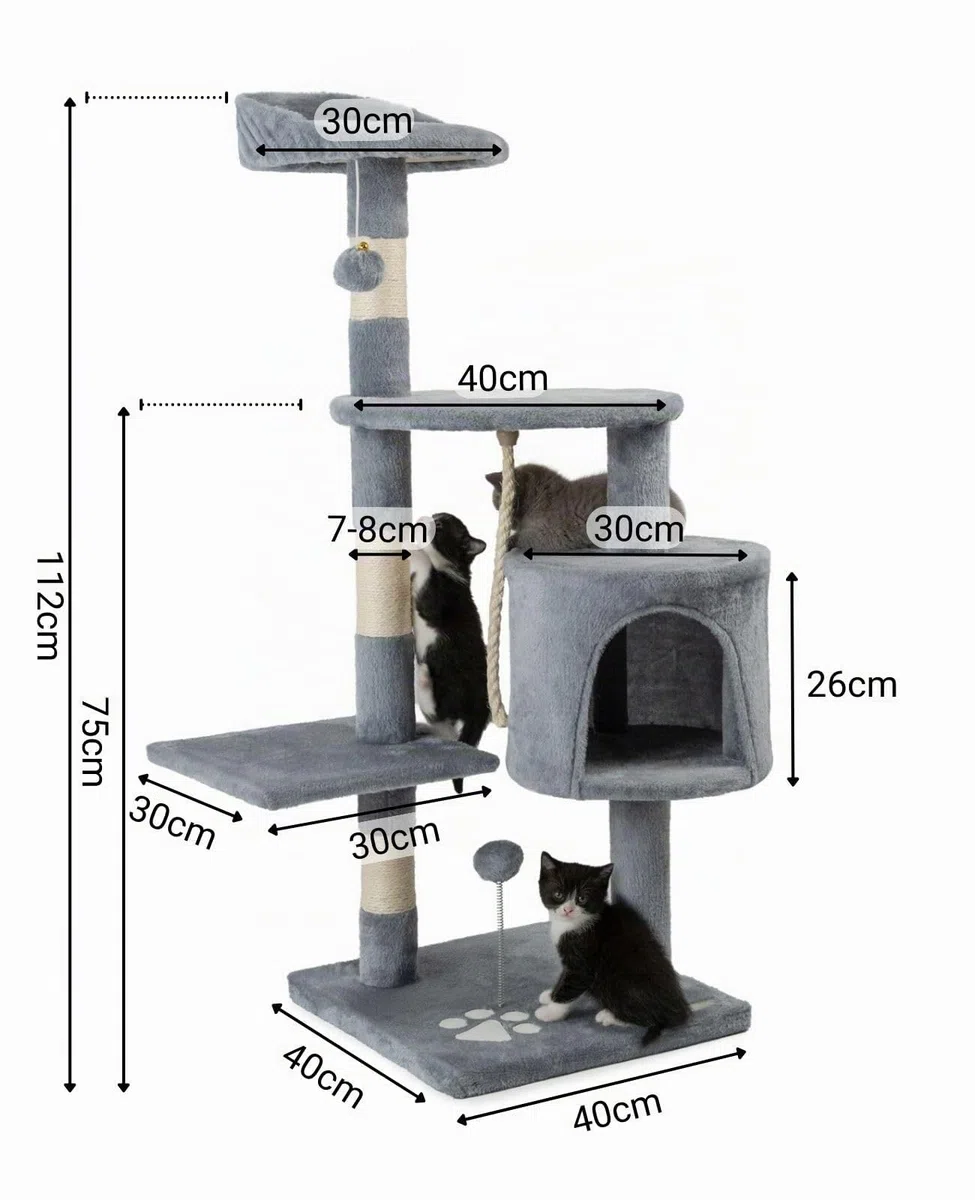 lionto Árbol rascador para Gatos Altura 112 cm, Gris Claro
