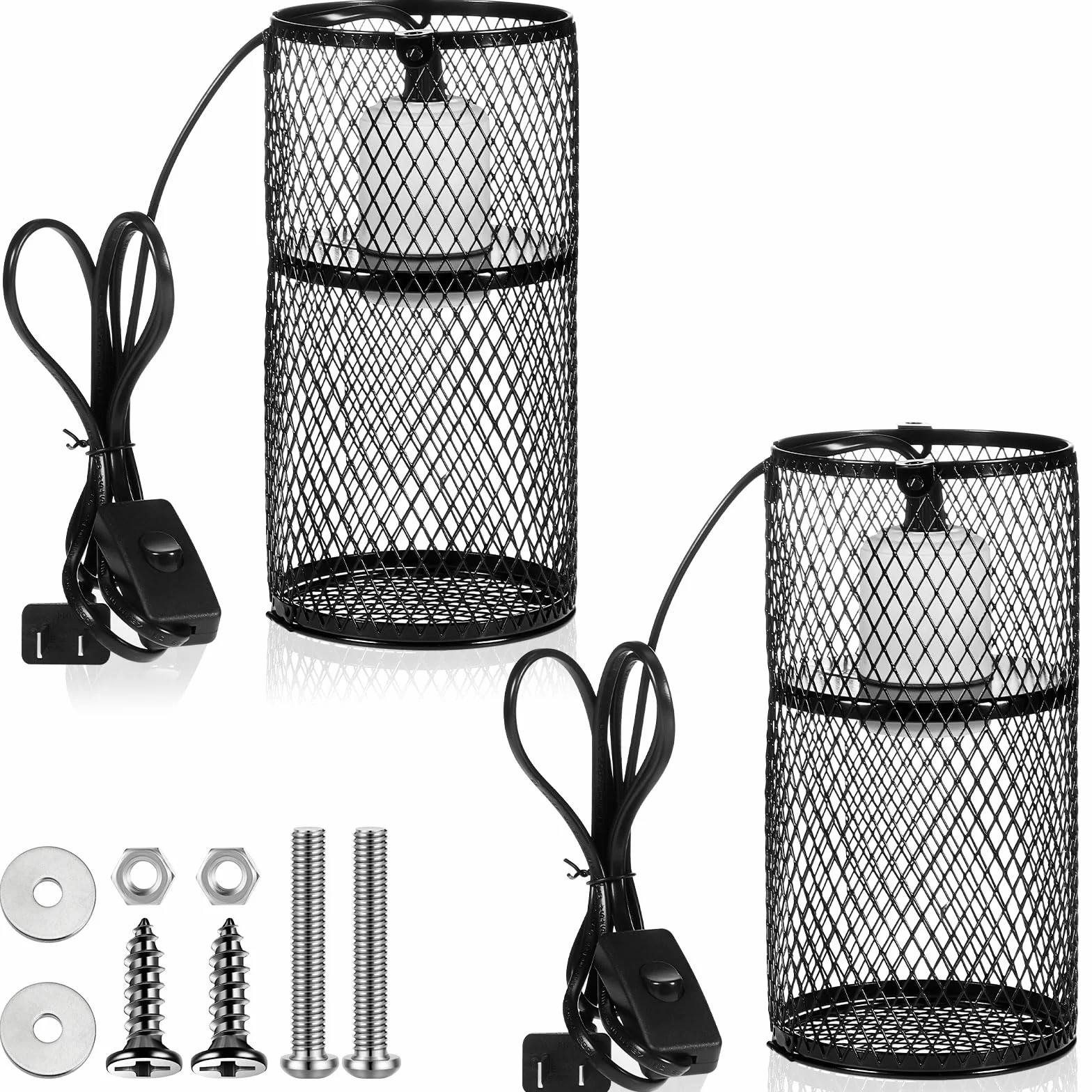 2 protectores de lámpara de calor para reptiles con emisor de calor de cerámica de 150 W, soporte de lámpara de calefacción antiquemaduras, jaula de malla, pantallas de protección para reptiles