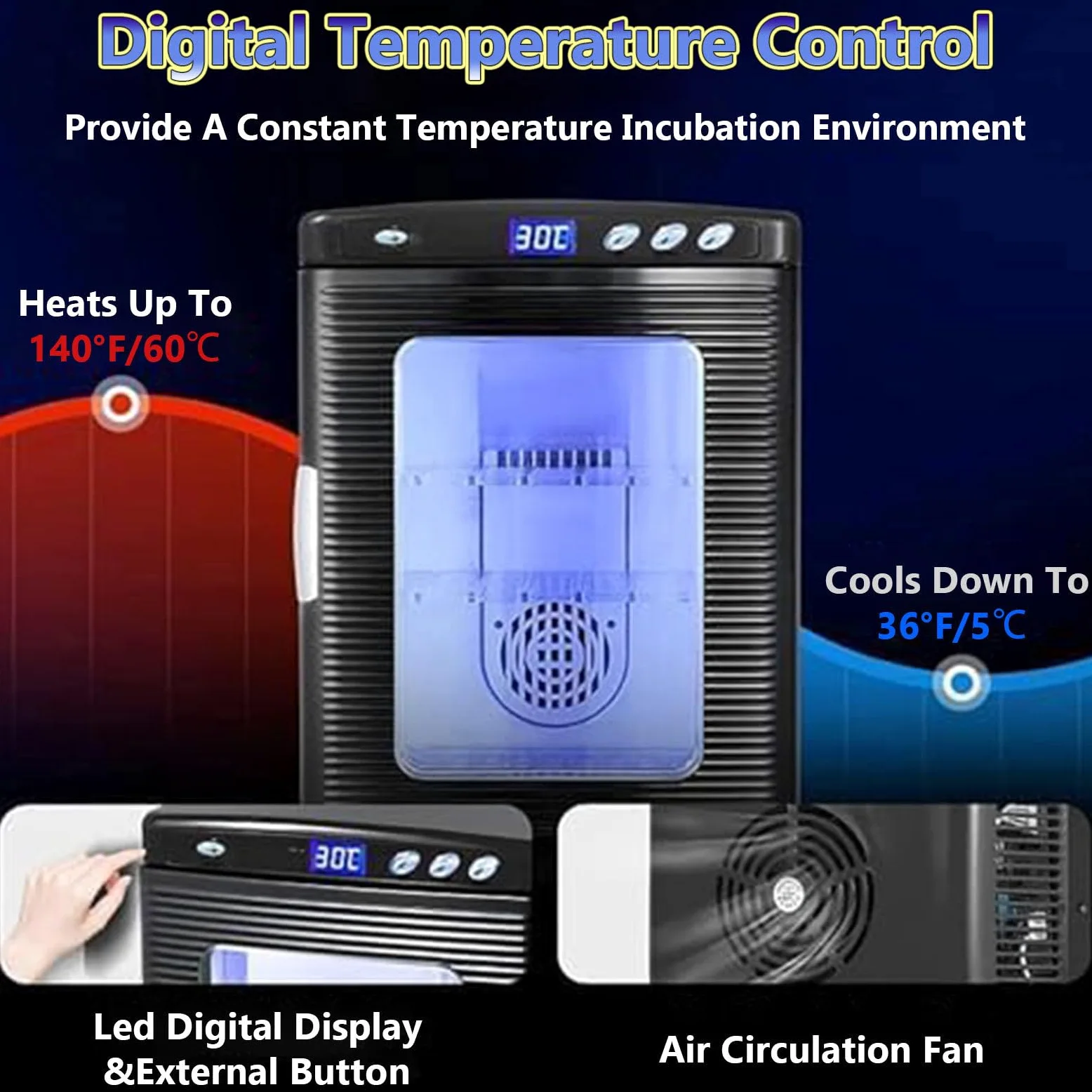 RayGenius Incubadora De Reptiles con Control De Temperatura Dual (5-60 °C), Termostato De RefrigeracióN Y CalefaccióN para Reptiles PequeñOs.