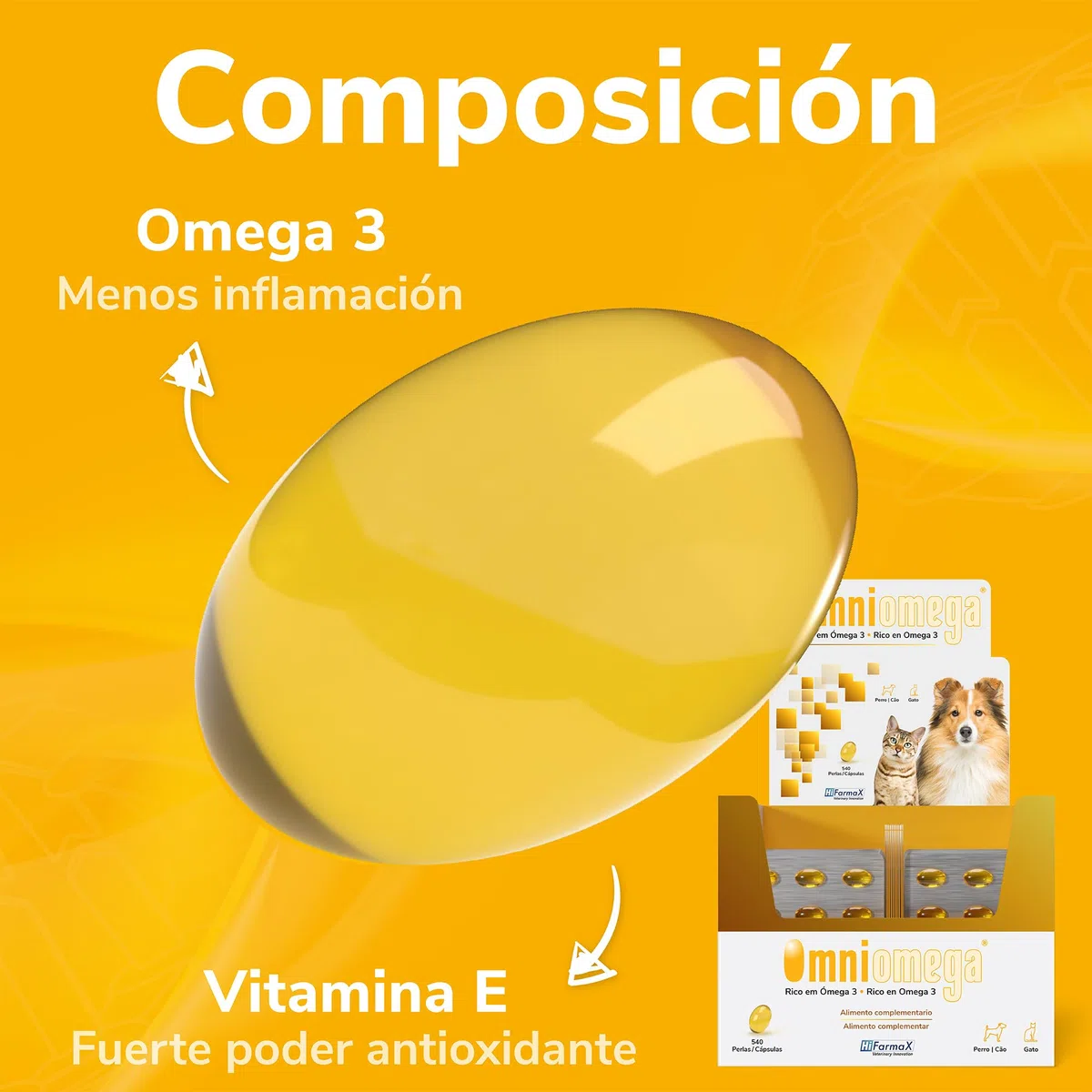 Omniomega Hifarmax - Vitaminas para Perros y Gatos, Suplemento Omega 3 con Vitamina E | Suplementos Alimenticios para Perro y Gato | Omega 3 Perros | Complementos Alimenticios | 540 Pastillas