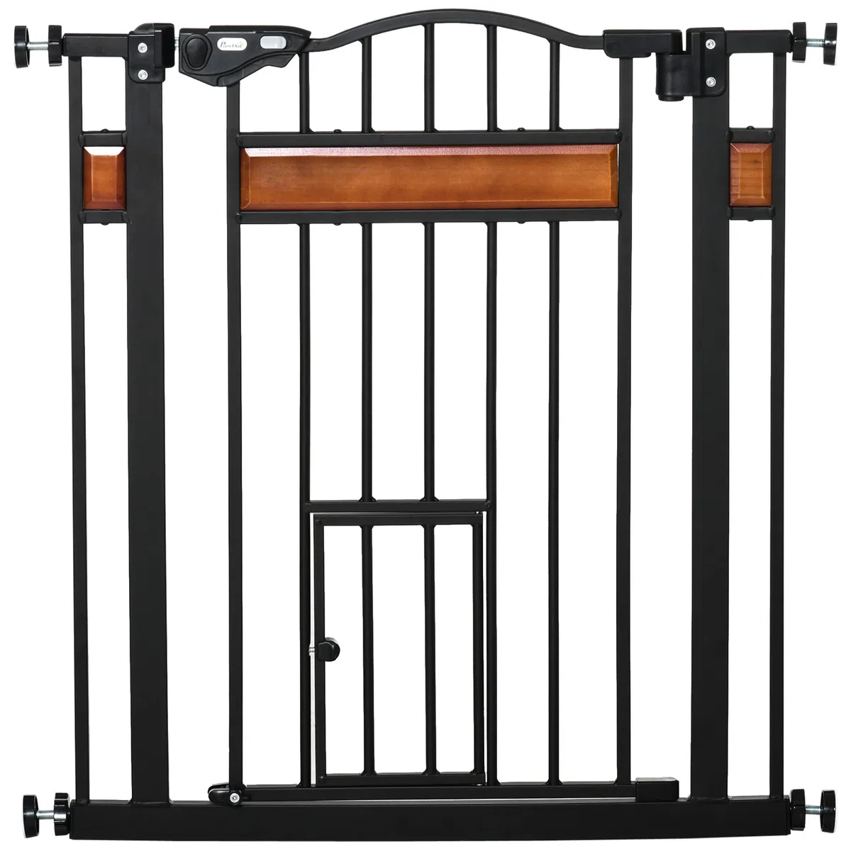 Pawhut Puerta para perros con fijación a presión, barrera de seguridad extensible de 74-80 cm, con cierre automático, negro