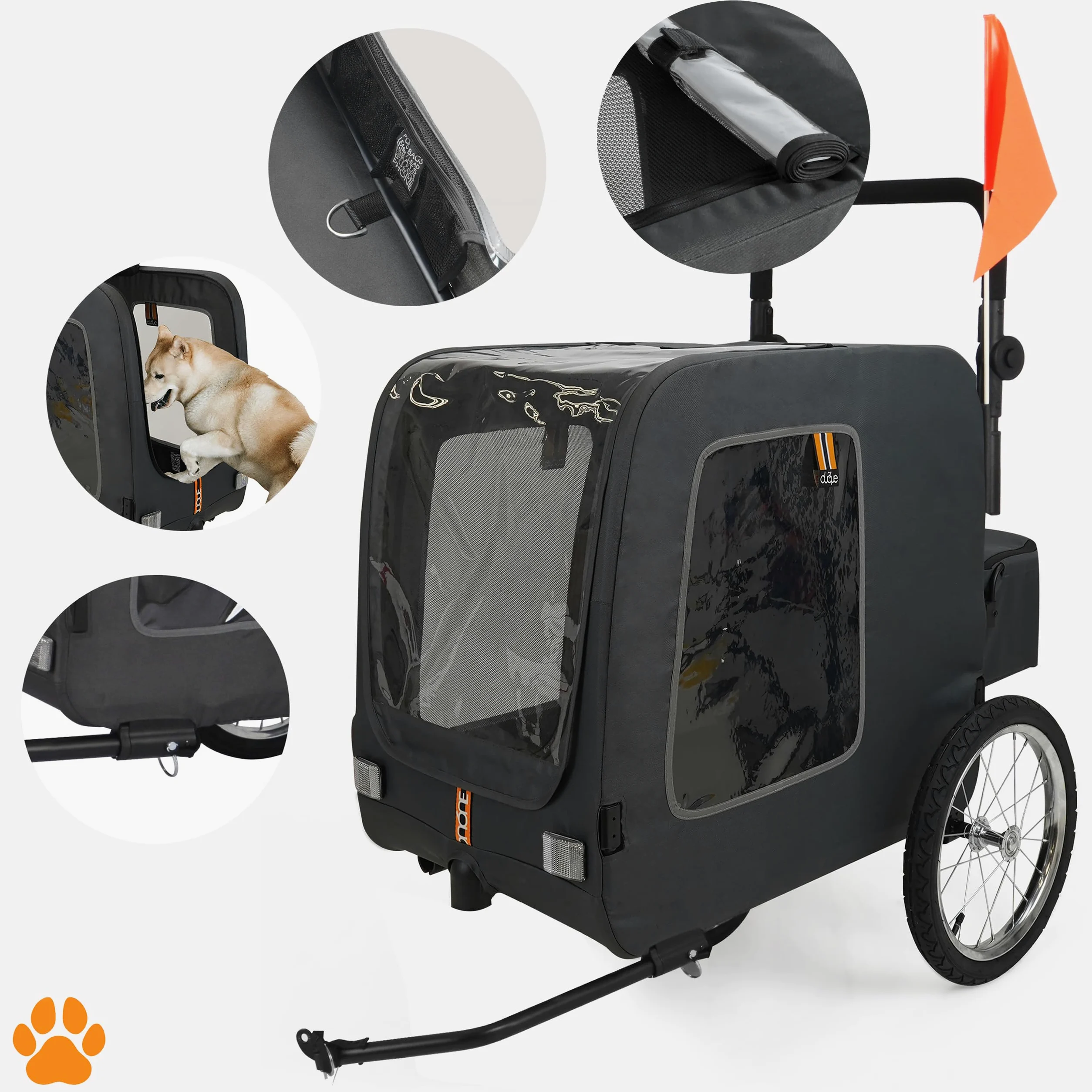 Chase - Bicicleta 3 en 1 para Perros, Remolque de Transporte para Bicicletas, Cochecito para Mascotas y Compras, con Cubierta Impermeable incluida, Color Negro