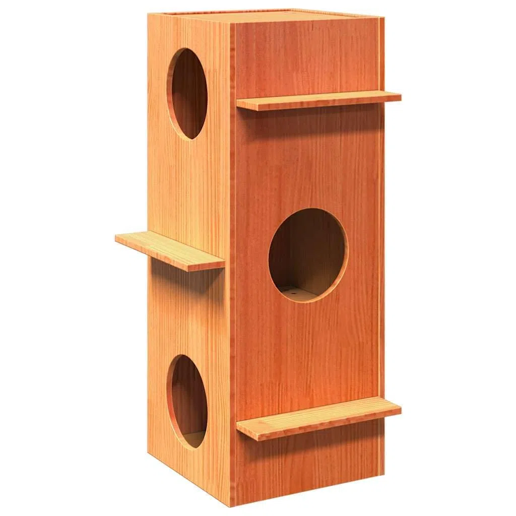 vidaXL Casa para Gatos Cera marrón 43x43x90 cm Madera Maciza Pino, casa para Gatos de Interior, Muebles para Gatos, caseta para Gatos
