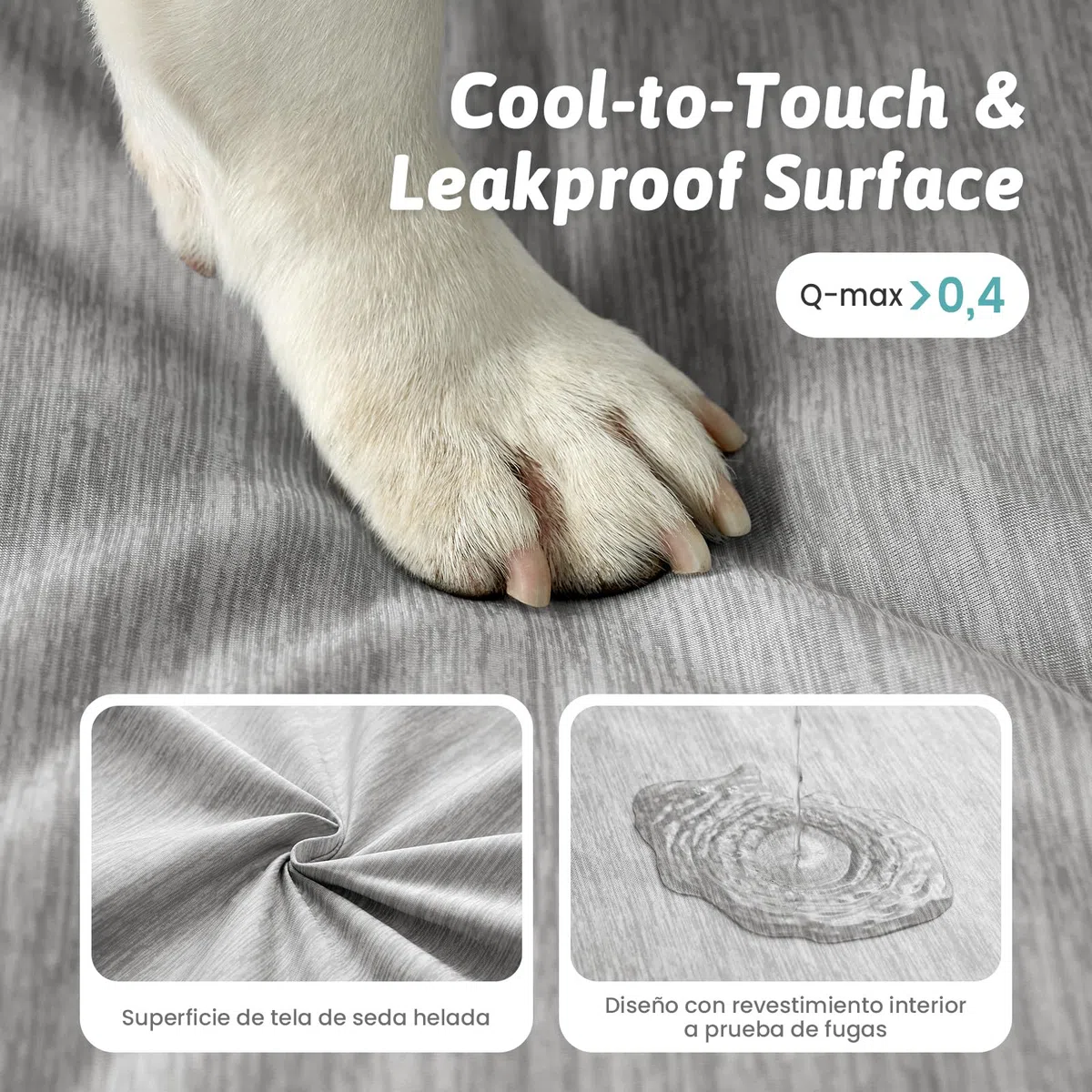 COZY KISS Cama Refrescante Grande para Perros, Cama Perro Verano Impermeable, Ortopédica Sofa para Perros Desenfundable y Lavable, Colchón Perro Viscoelástico Fresco, Gris, XL(112x81x18cm)