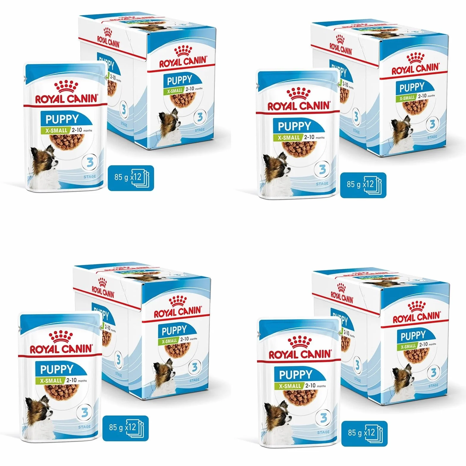 ROYAL CANIN X-Small Puppy | Paquete de 4 | 4 x 12 x 85 g | Alimento húmedo para Cachorros de Razas Muy pequeñas | hasta los 10 Meses | Trozos en Salsa | En bolsitas