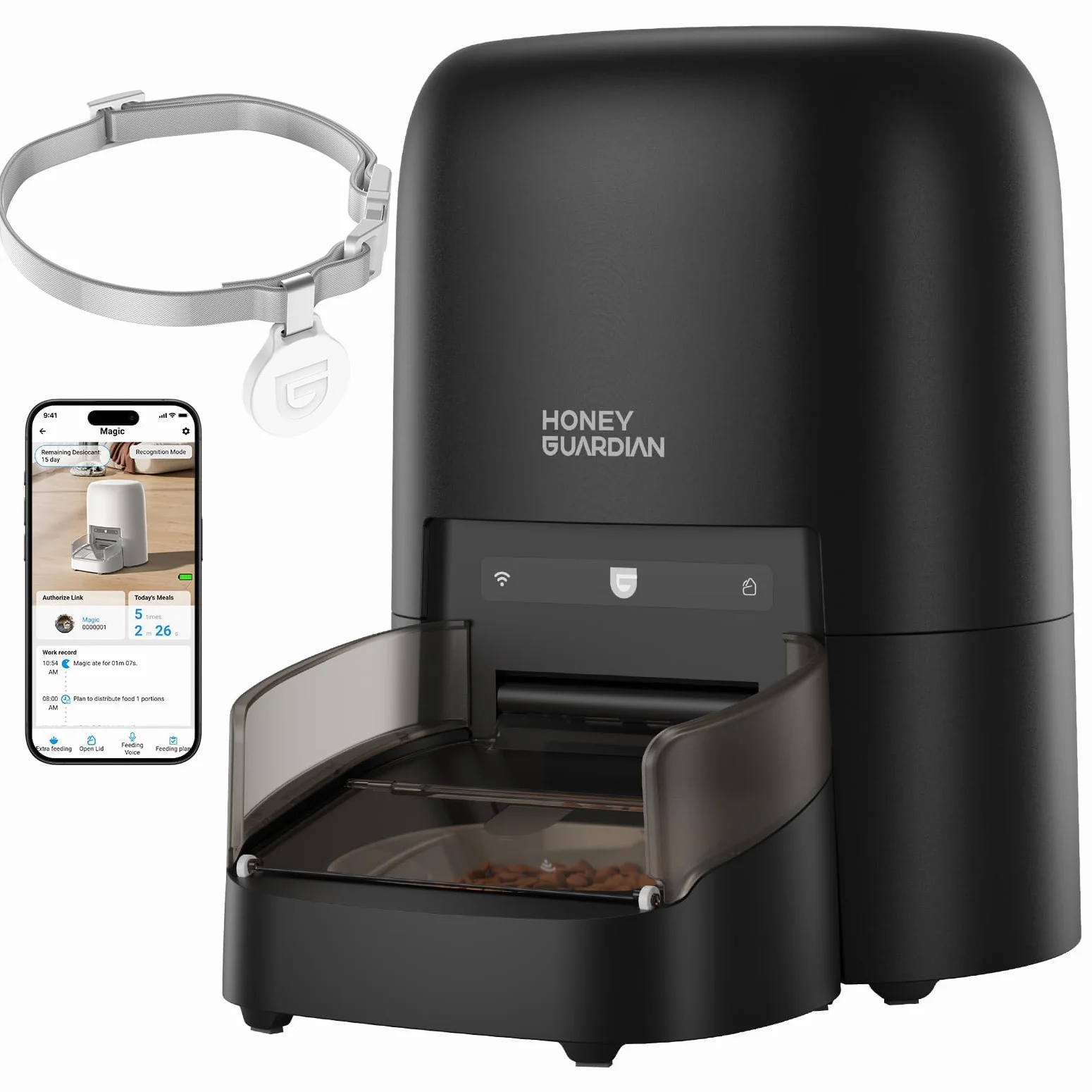 HoneyGuaridan RFID Comedero Automático para Gato, Comidas Activadas Mediante RFID, 5G WiFi Dispensador de Comida Gatos, Ideal para Hogares con Varias Gatos y Diferentes Regímenes Alimenticios
