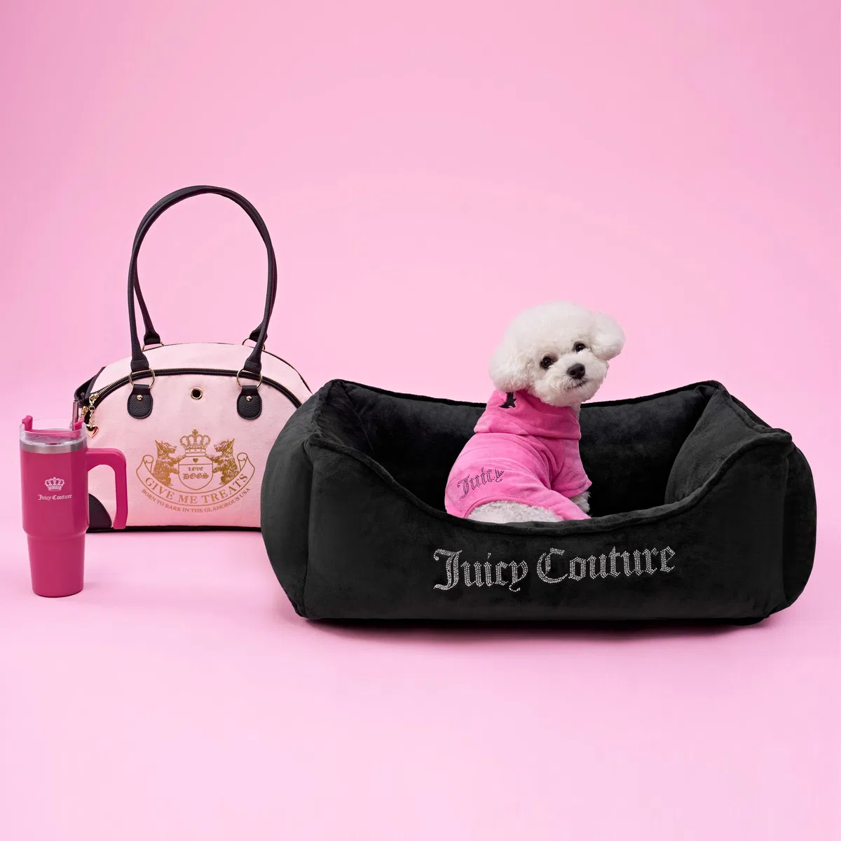 Juicy Couture Give Me Treats - Elegante Bolsa de Viaje Rosa Intenso para Perros y Gatos pequeños