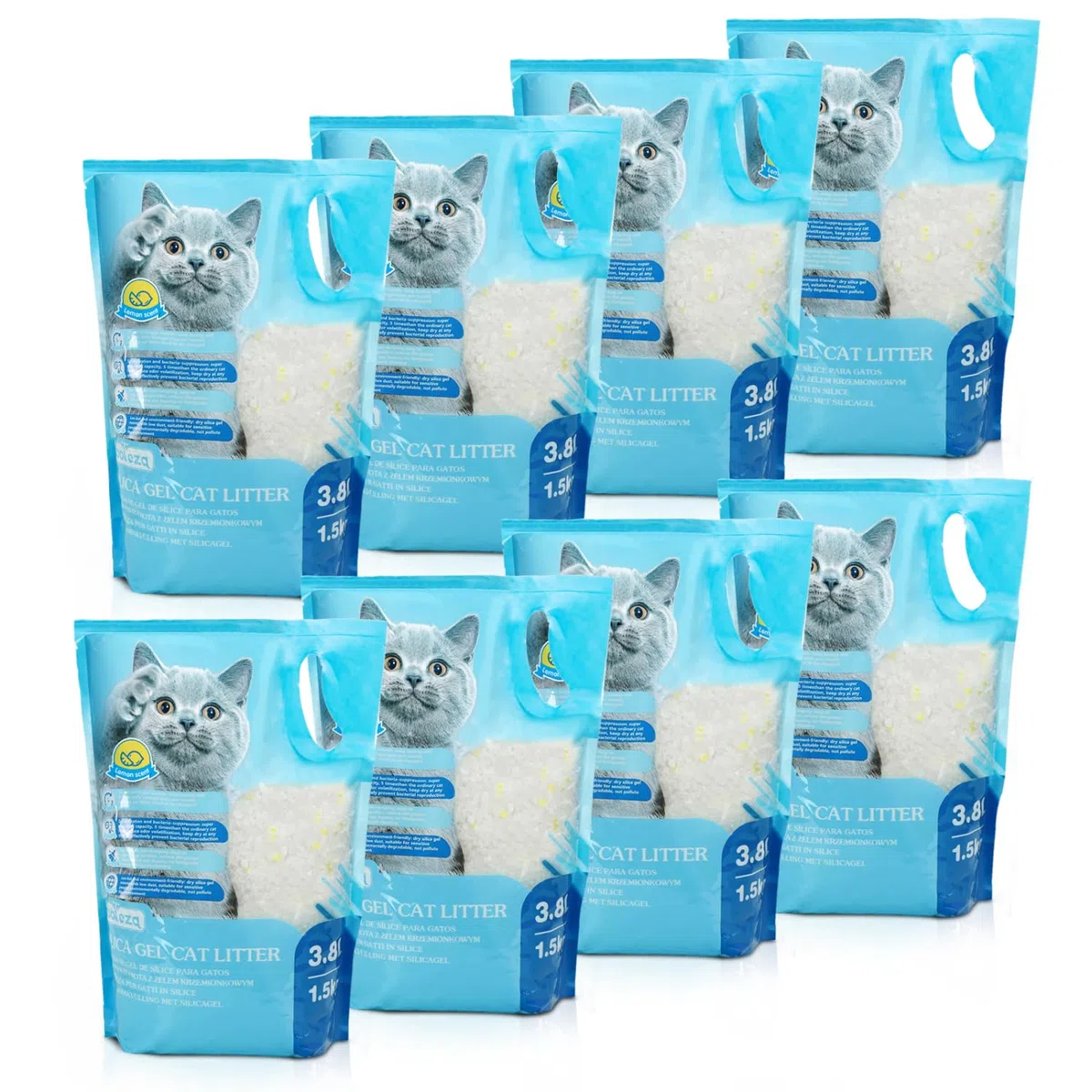 Nobleza - Arena para Gatos de sílice Camada para Gatitos de Gel de Diamante 8 X 3.8L Absorbente， Cómodo Biodegradable Sabor a Limon