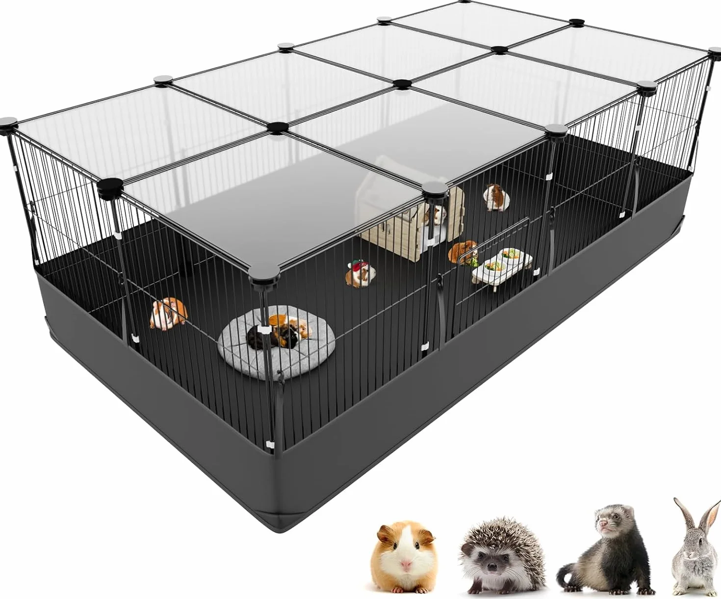 Aystkniet Jaula para cobayas, corral de conejo con cubierta superior y forro inferior de agua, corral de animales pequeños para hemster, tortuga, erizo, jerbo de gatito, valla para mascotas para