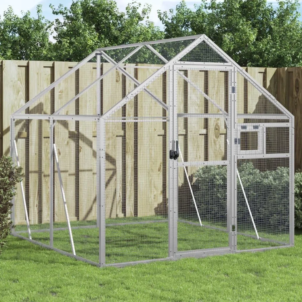 IKAYAA Pajarera Exterior en Jardín, Jaula Grande para Aves, Casa para Aves Exóticas, Voladera de Jardín 1,79x2x1,85 m Plateado