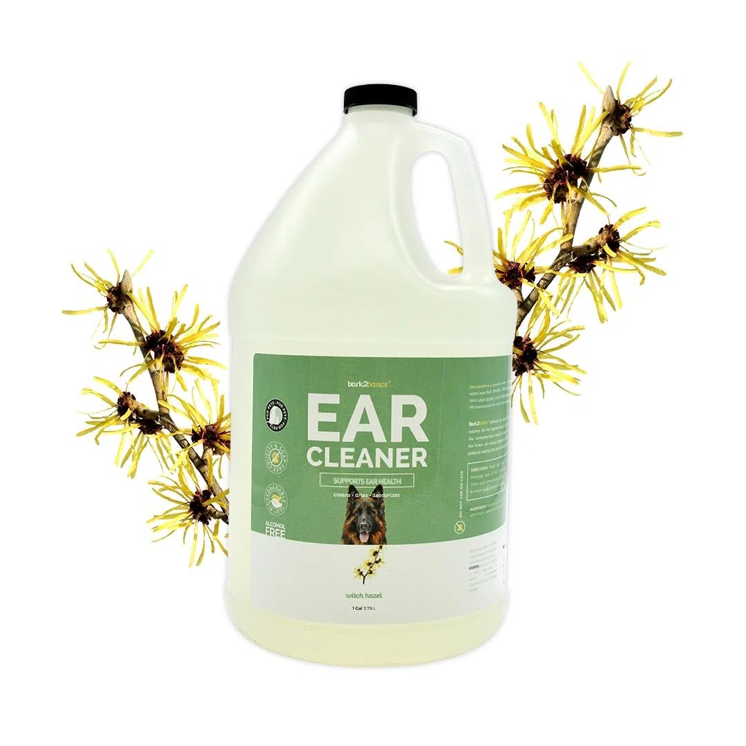 Bark2Basics Limpiador De Orejas para Perros, 1 Galón: Todo Natural, Hamamelis, Aloe Vera Suave Y Base De Extracto De Manzanilla, Rompe La Cera Y Los Desechos Resistentes