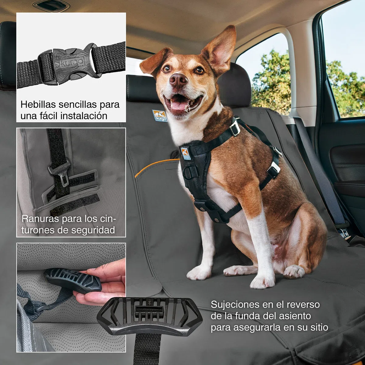 Kurgo Wander - Funda de Asiento de Coche para Perros, Protector de Asiento para Macotas, Ajuste Universal - Negro