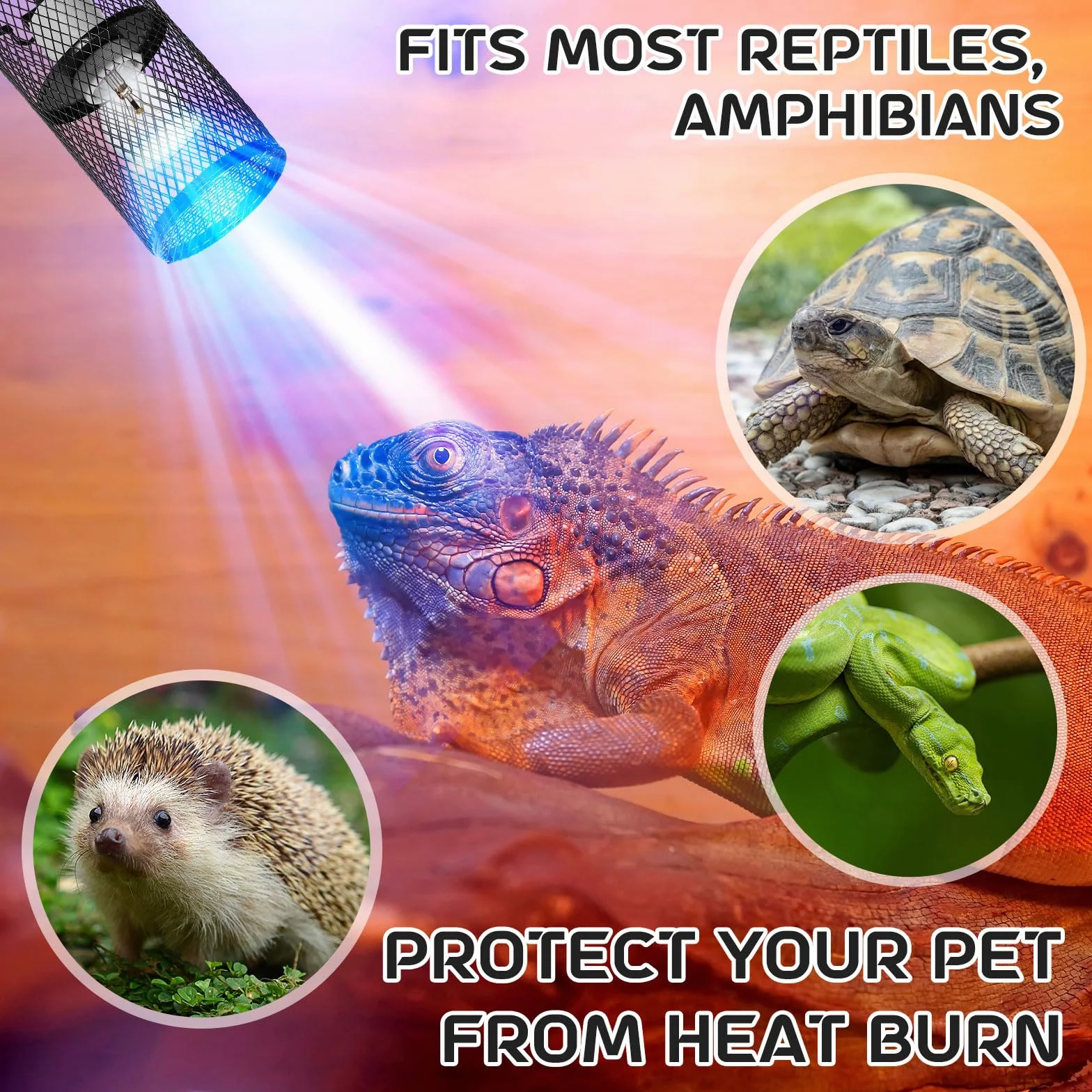 2 protectores de lámpara de calor para reptiles con emisor de calor de cerámica de 150 W, soporte de lámpara de calefacción antiquemaduras, jaula de malla, pantallas de protección para reptiles