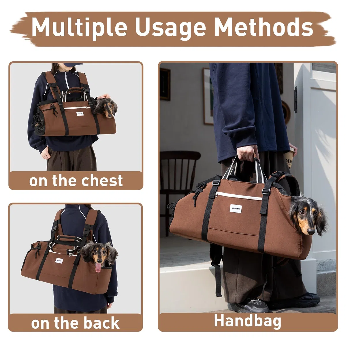 Dachshund - Bolsa transportadora para mascotas, 2 en 1, de mano y hombro, bolsa de viaje de nailon impermeable para perros y gatos pequeños de cuerpo largo, hasta 8 kg con cojín de apoyo y