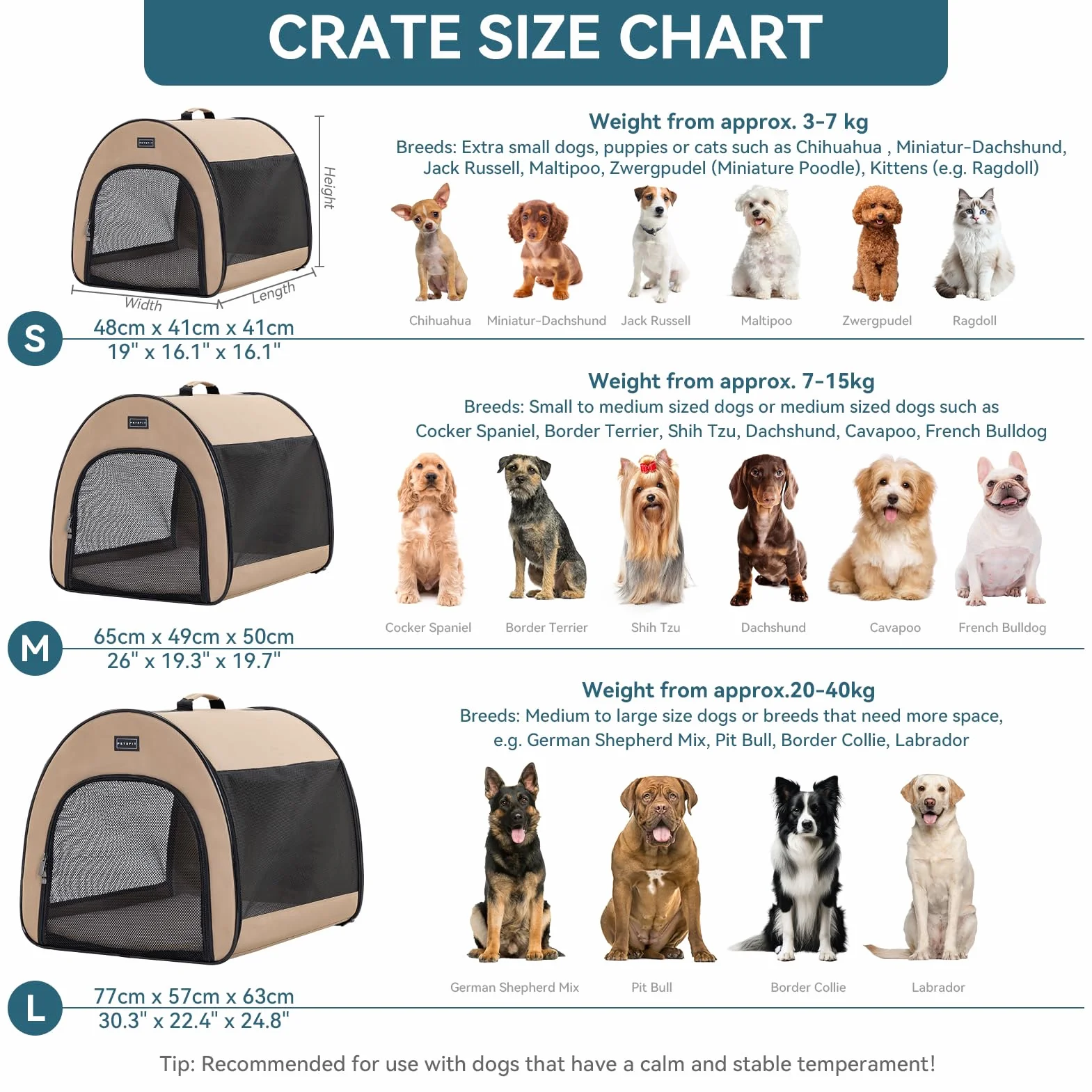 Petsfit Transportín Perros Bolsa transportín para Perros trasportines Perro pequeño Mediano