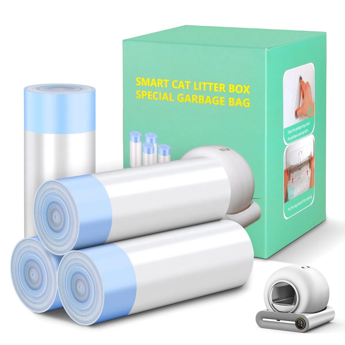 80 bolsas de arena para gatos, forros de caja de arena autolimpiables, 18.2 x 18.2 pulgadas, bolsas de repuesto con cordón para caja de robot automática (80 unidades/4 rollos)