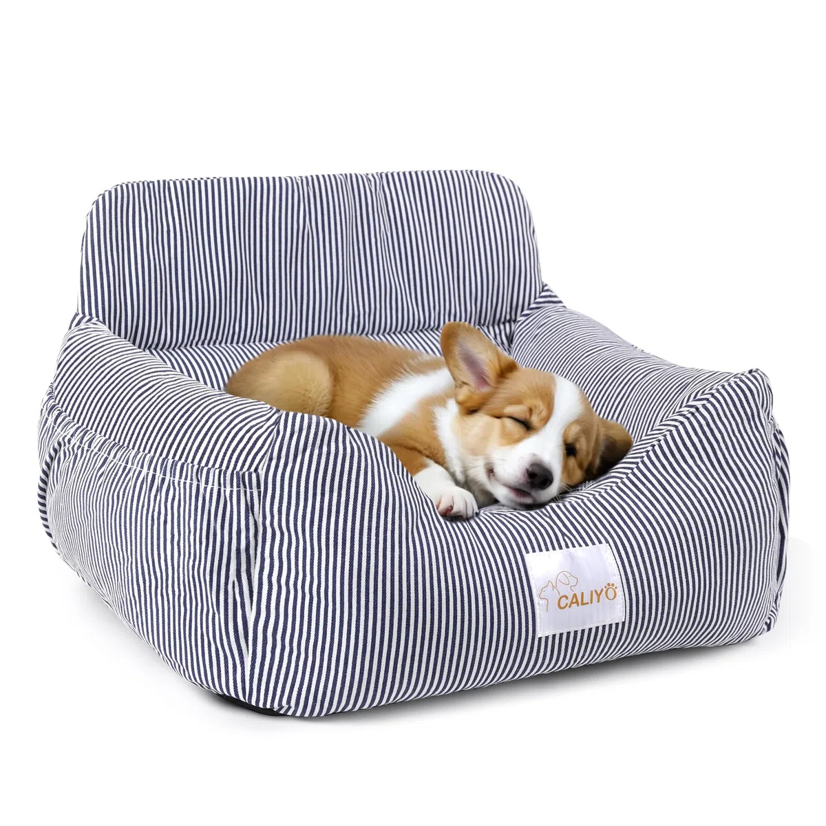 CALIYO Asiento de Coche para Perros, cinturón de Seguridad – Asiento de Coche Lavable en Azul/Blanco para Perros pequeños, medianos y Grandes, Asiento Trasero de Coche, Cama para Perros, Cesta para