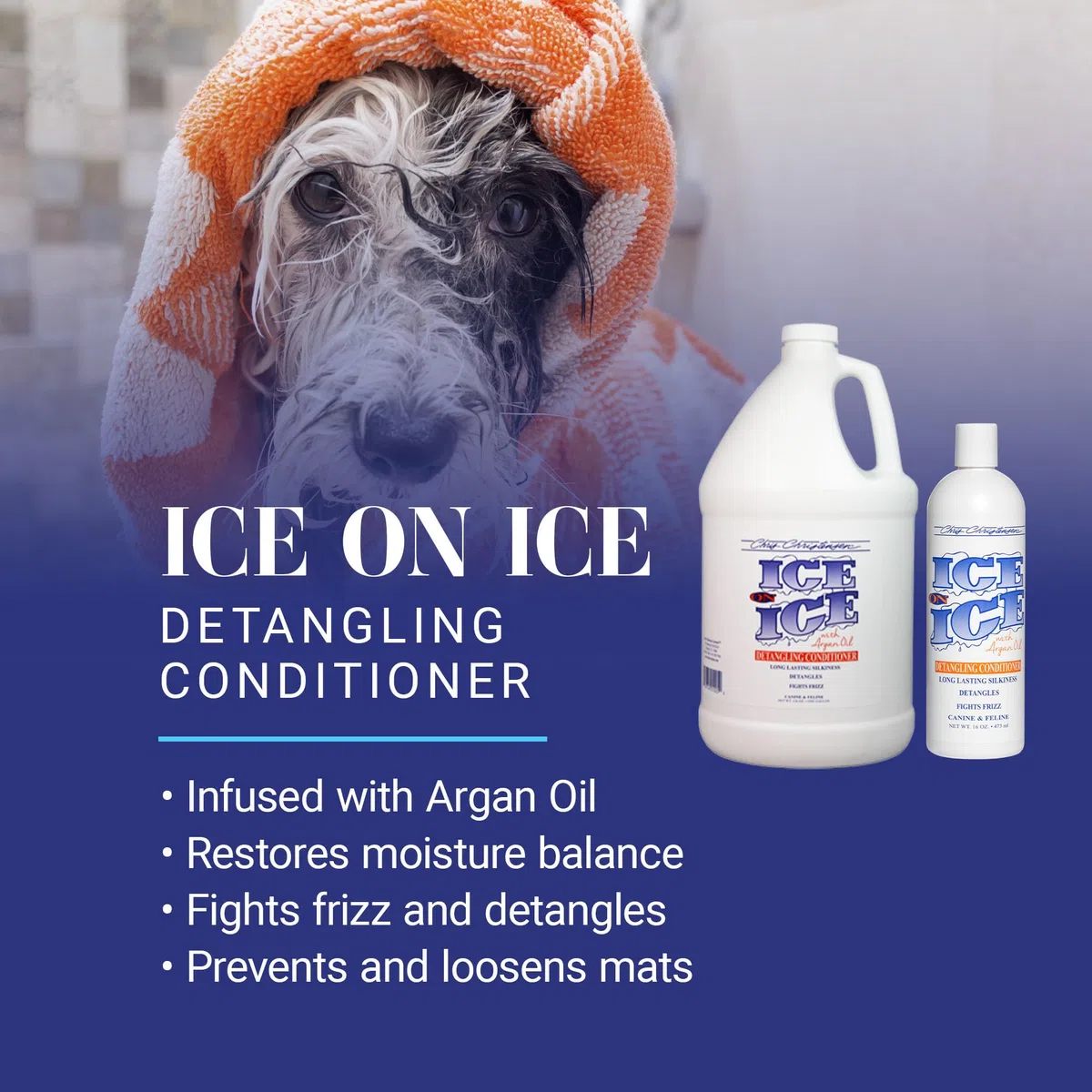 Chris Christensen Ice On Ice Acondicionador – Desenreda y brillo para el cabello | Cuidado profesional del cabello, 473 ml