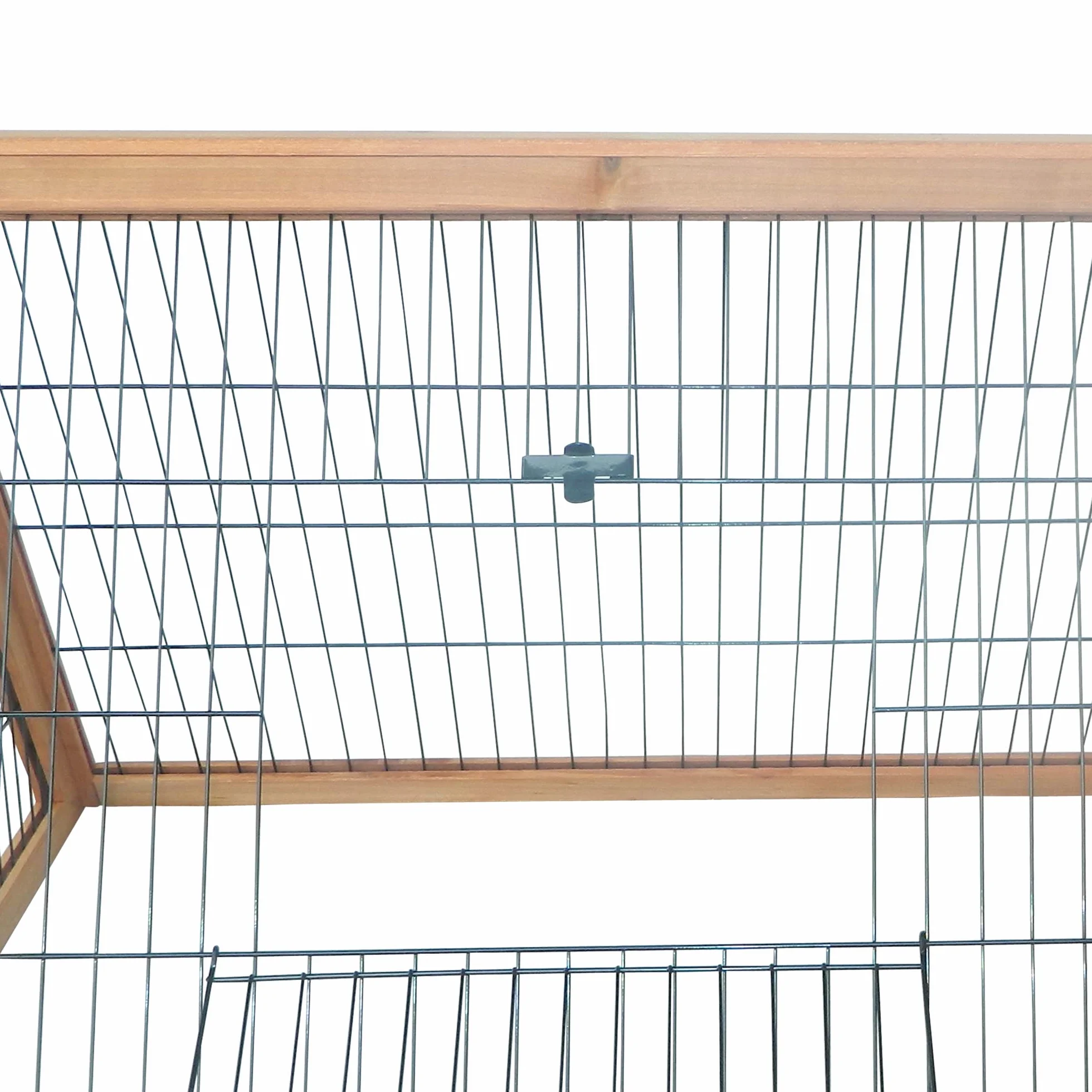 PawHut Conejera de Madera 116x62,2x52,5 cm, Jaula para Conejos Triangular con Rejilla Metálica y Puertas, Madera Natural
