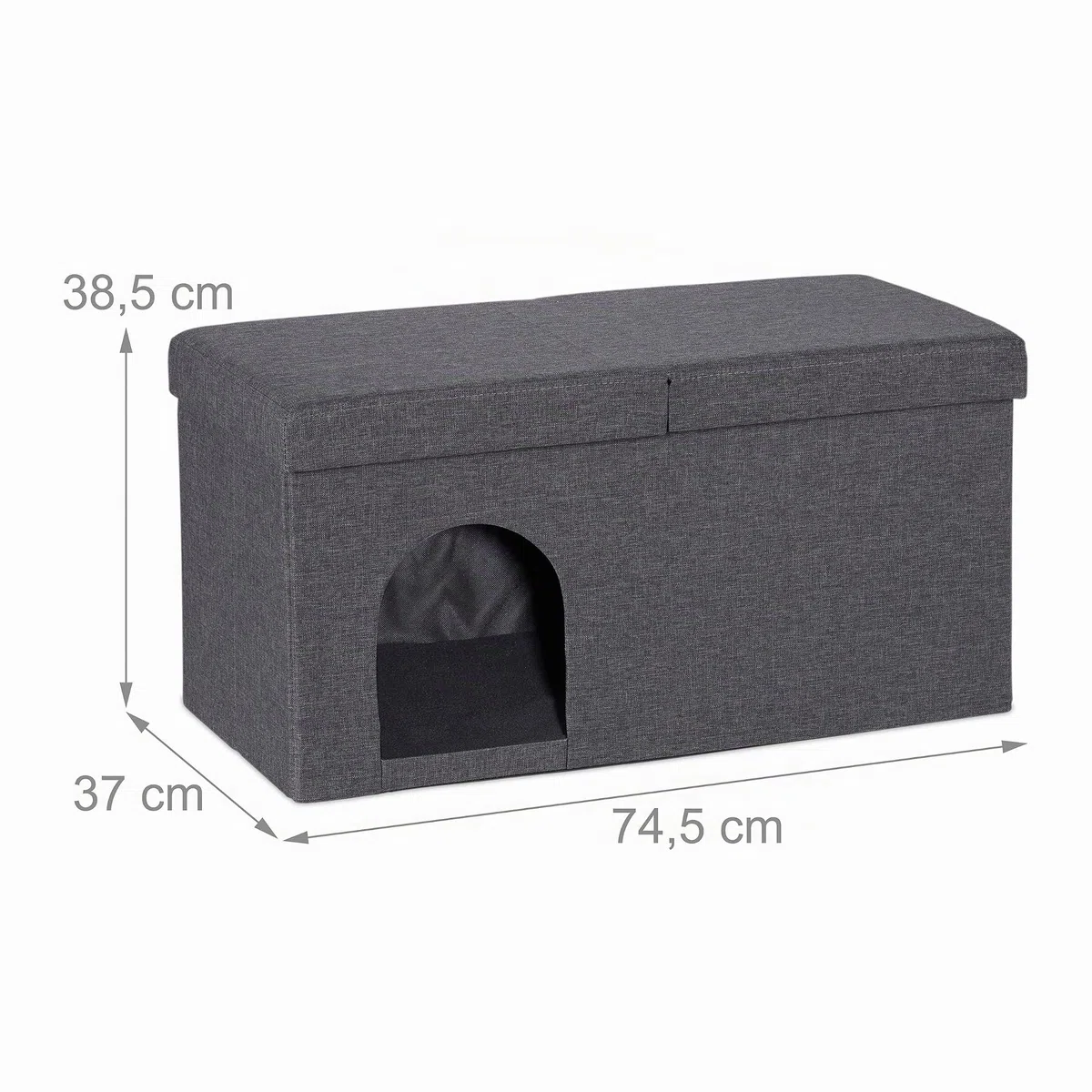 Relaxdays Casa Gato con Banco, Cueva Gatito Plegable, Accesorios Gatunos Interior, Escondite, 38,5 x 74,5 x 37 cm, Gris