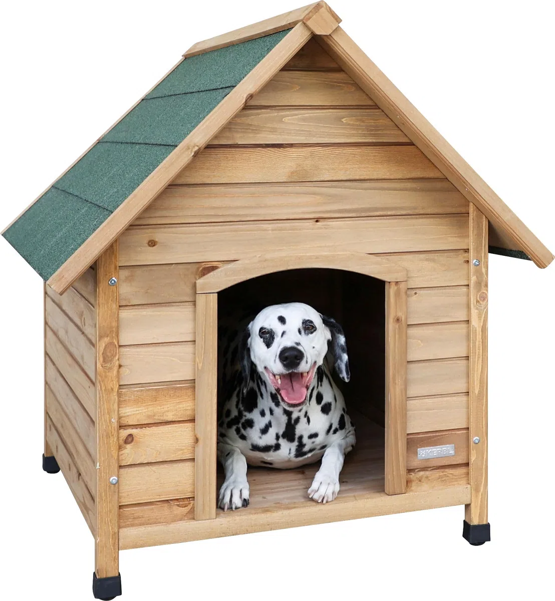 Kerbl Pet Caseta de perro, casa de perro, marrón/verde, 85x73x80 cm, madera, resistente a la intemperie, perros, patas regulables en altura, techo de betún