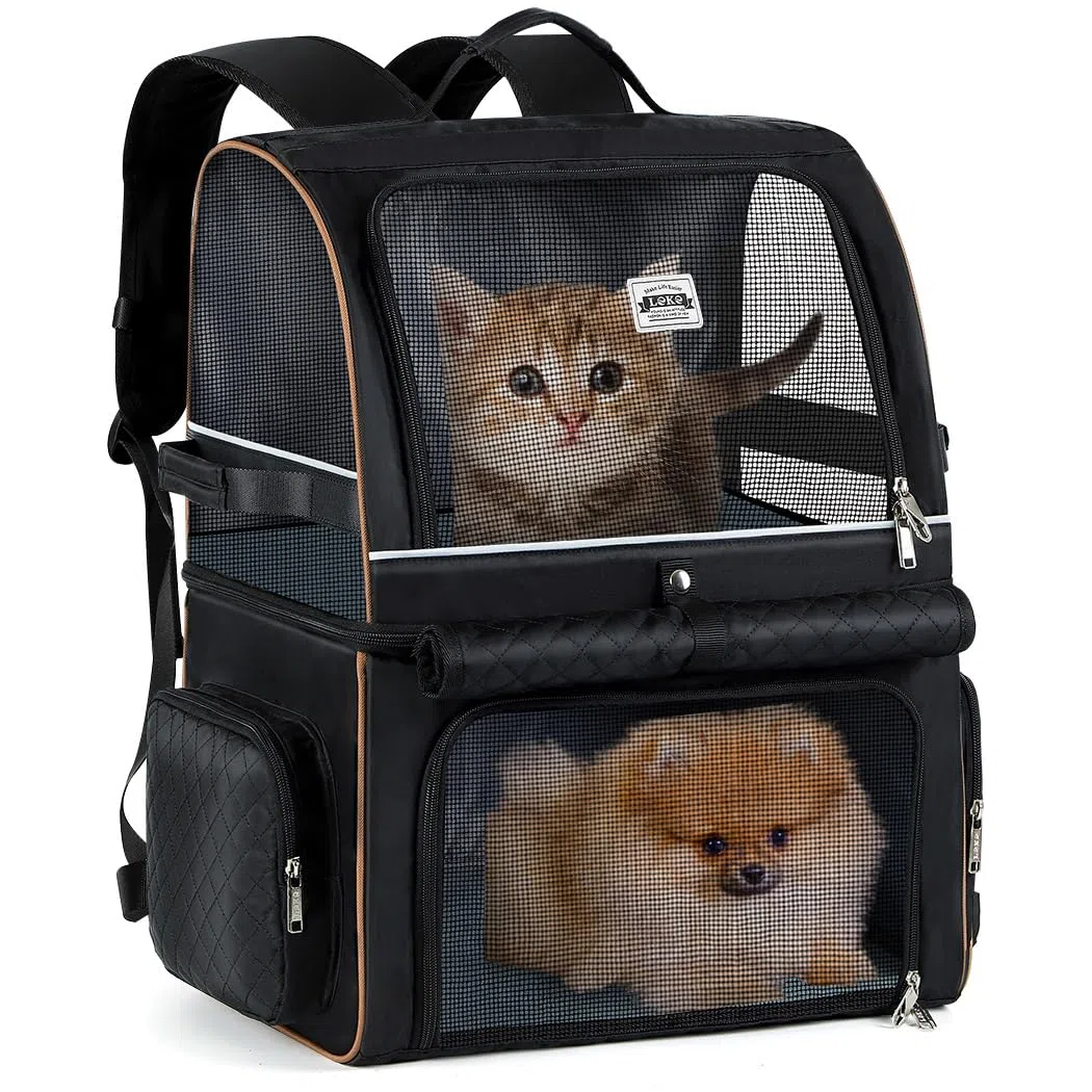 Mochila Gatos de Doble Capa para 2 Gatos | Mochila Grande para Perros,Mochila Transportin Gato para Mascotas Plegable - para Perros y Gatos de hasta 11 kg - Negro