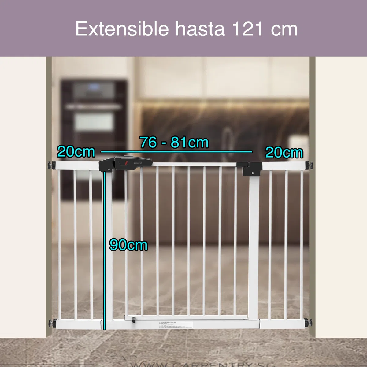 Barrera Seguridad Extra Alta (90cm) y Extensible (76-121cm) | Barrera para Perros y Pequeños de la Casa con Sistema Doble de Cierre Automático y Montada a Presion. Vallas para Perros para Varias Areas