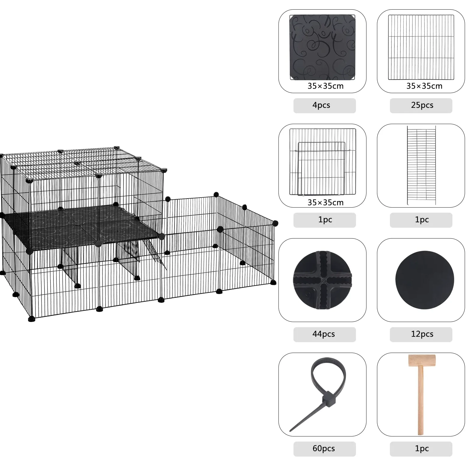EUGAD Jaula para Animales Pequeños, Parque para Mascotas con Puerta, Valla de Metálica Modulare 30 Paneles, Interior Recinto DIY Parque para Animales Pequeños (35x35cm/panel) Negro 140x70x70cm