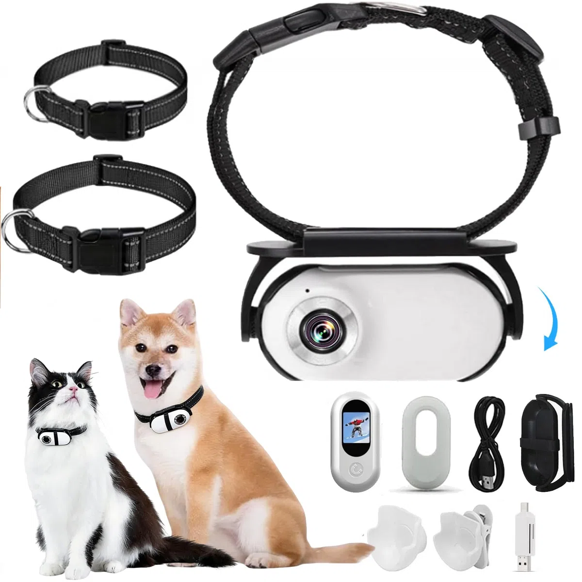 Collar de cámara para gatos 1080P, mini cámara deportiva inalámbrica con grabación de video, cámara de acción pequeña para suministros de mascotas, cámara corporal para interiores y