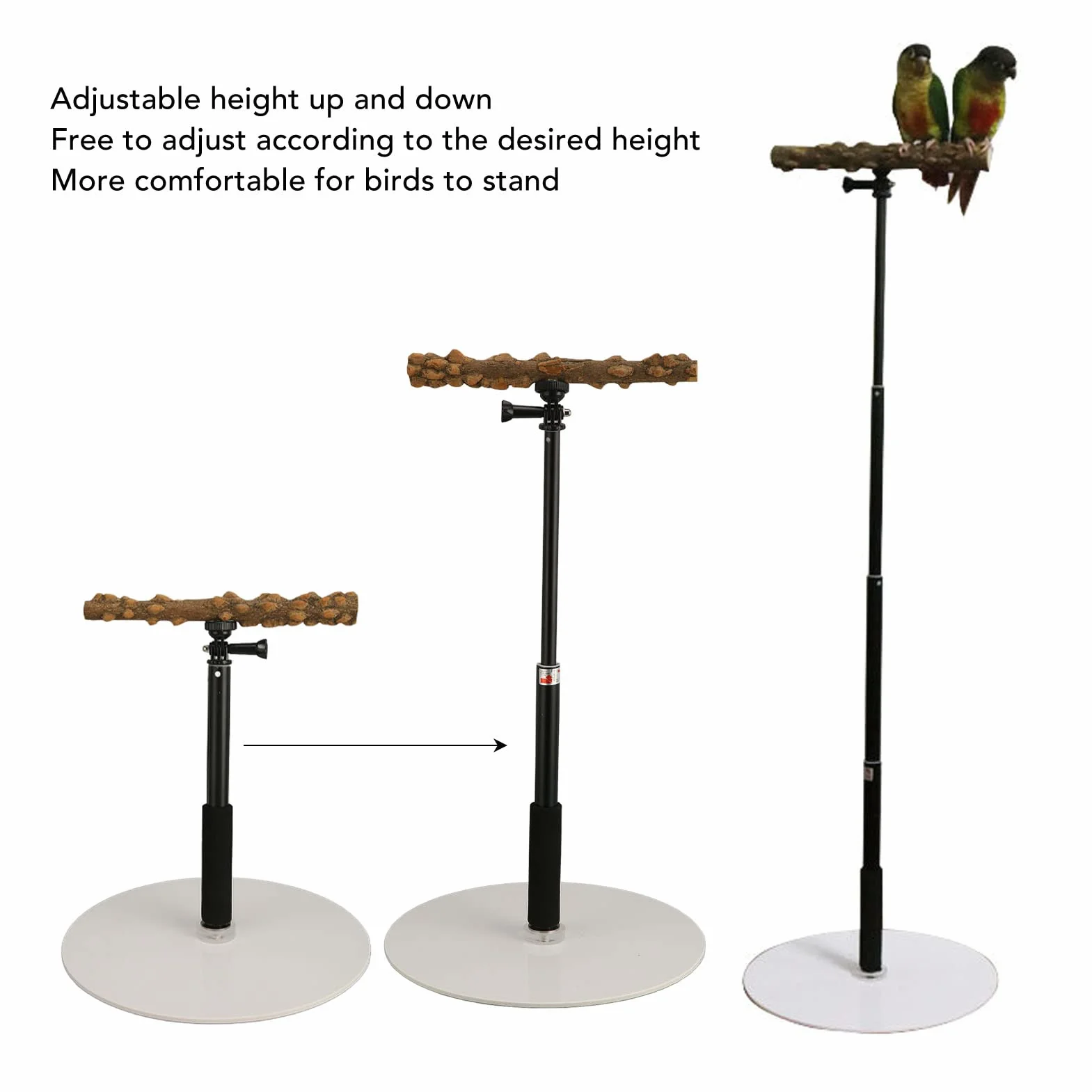 Soporte de Juego para Pájaros, Altura Ajustable Loro Formación Perch Stand, 11.8in-37.0in, Plataforma de Madera Natural para Loros, Soporte de Juego Portátil Y Desmontable para Cacatúas, Agapornis