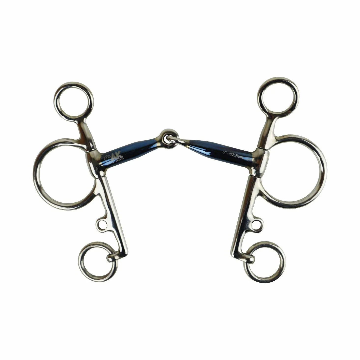AK Pelham AKRS-2611 - Puntas para montar a caballo con una sola articulación con boquilla de hierro dulce, color azul y plateado