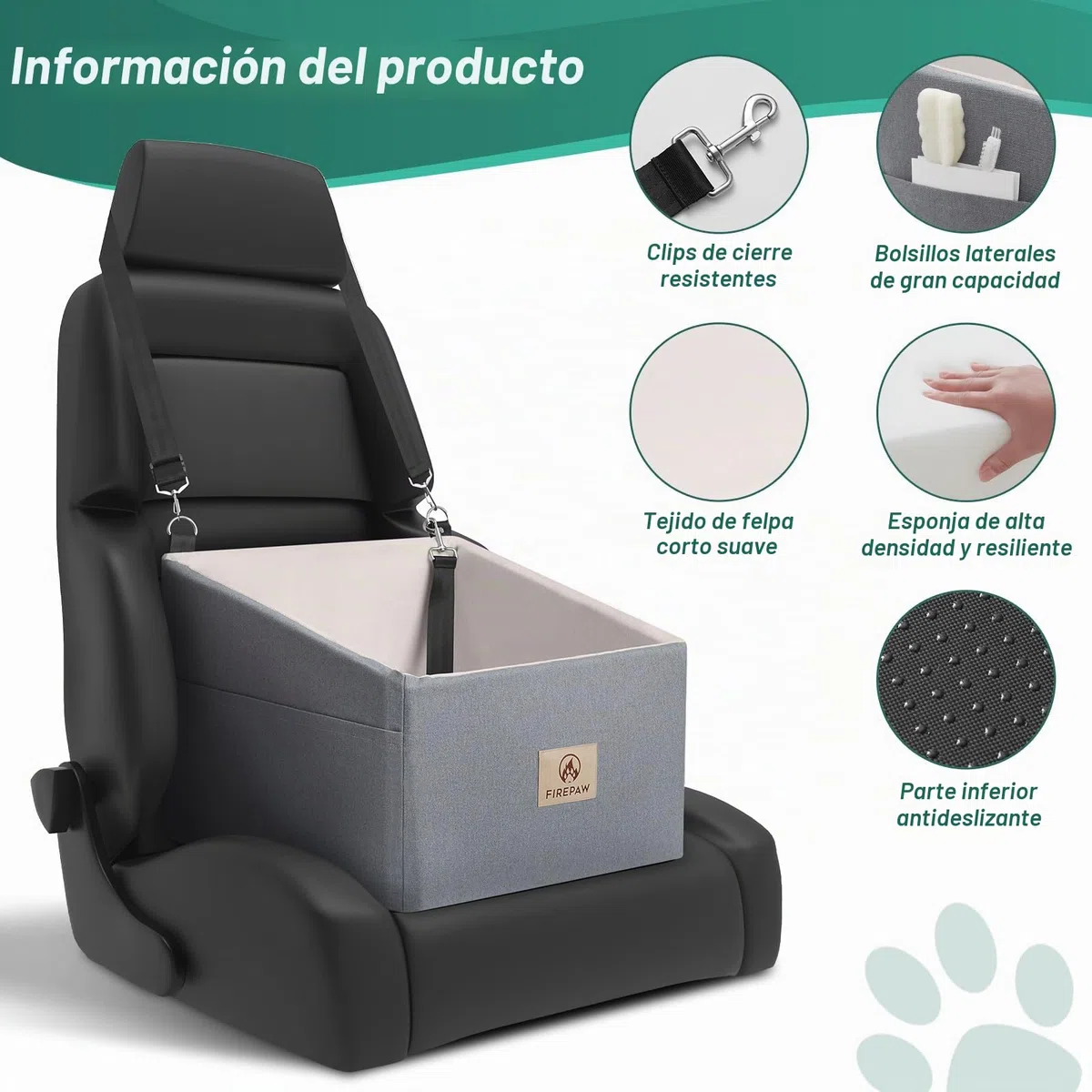 Asiento de Coche para Perros, Asientos elevadores para Perros pequeños 11 kg, Funda Lavable extraíble, Gris Elevado para Mascotas