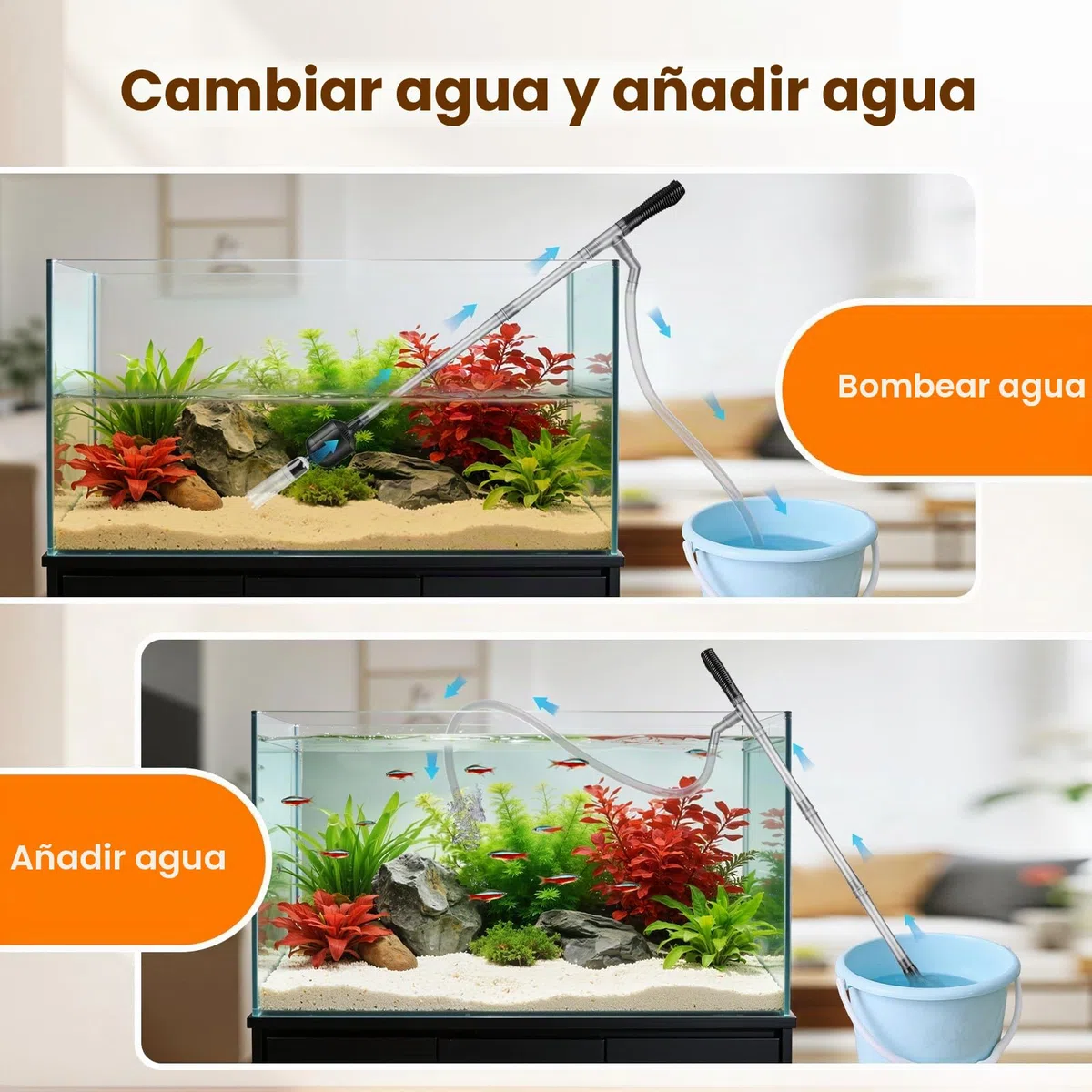 Hygger 1350 LPH Limpiador de Grava para Acuarios, 15W Electrico Sifonador Acuario Kit con Longitud Ajustable, Multifuncional Aspirador para Acuario Sifón para Cambio de Agua y Lavado de Arena
