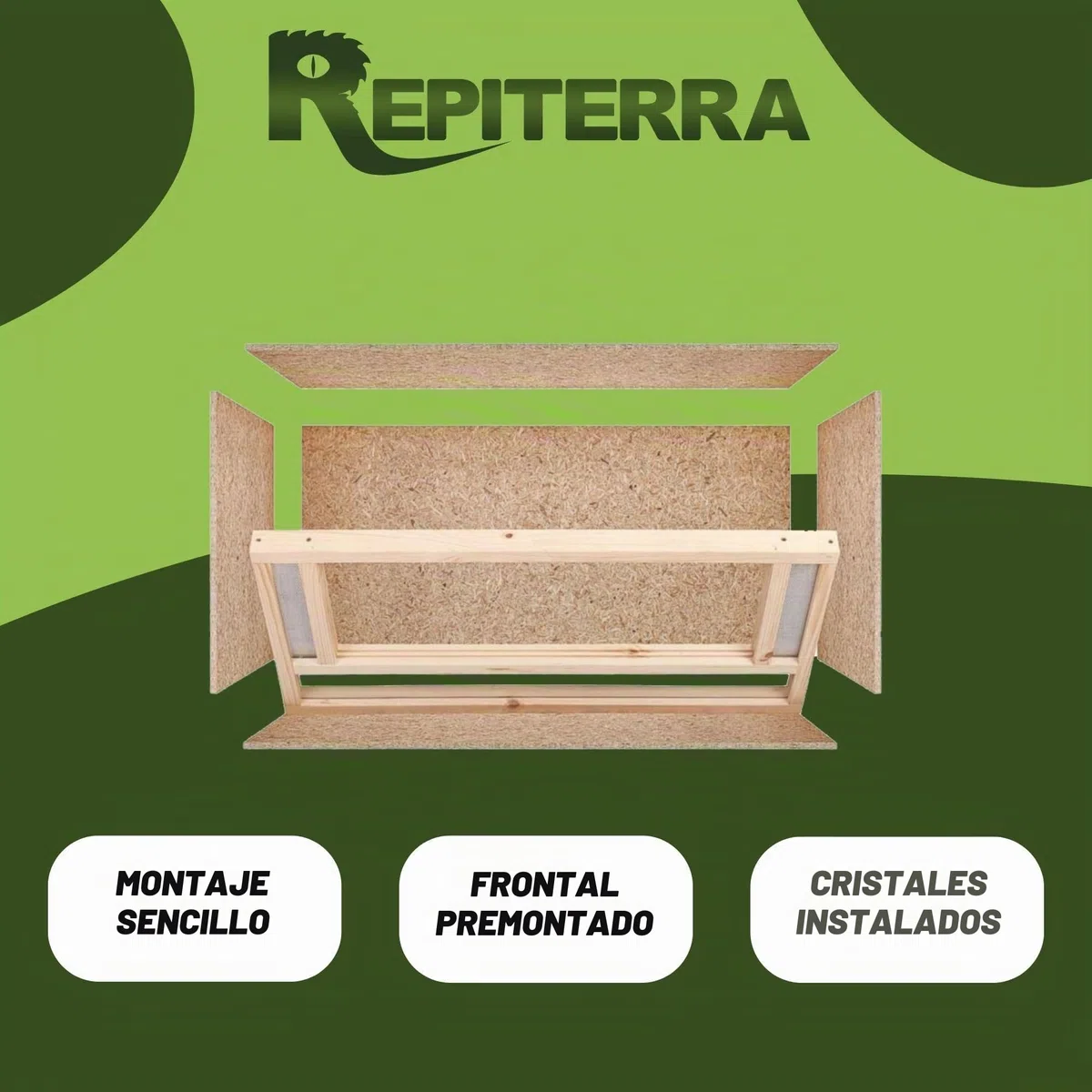 Repiterra madera Terrario para Reptiles parte frontal con ventilación 120 x 60 x 60 cm, Terrario Madera de OSB, montaje sencillo - Front Vent