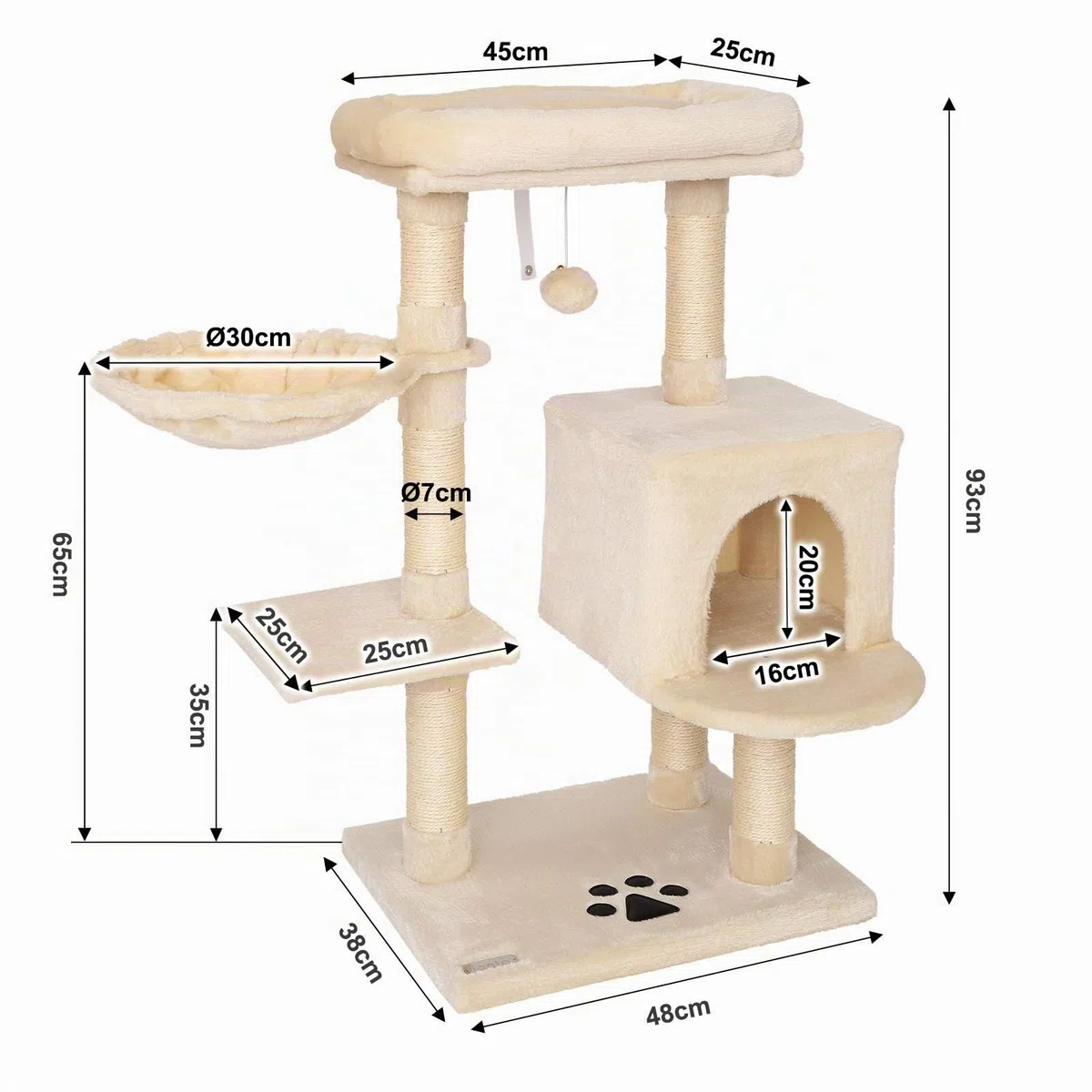 lionto Árbol rascador para Gatos Altura 93 cm, Beige