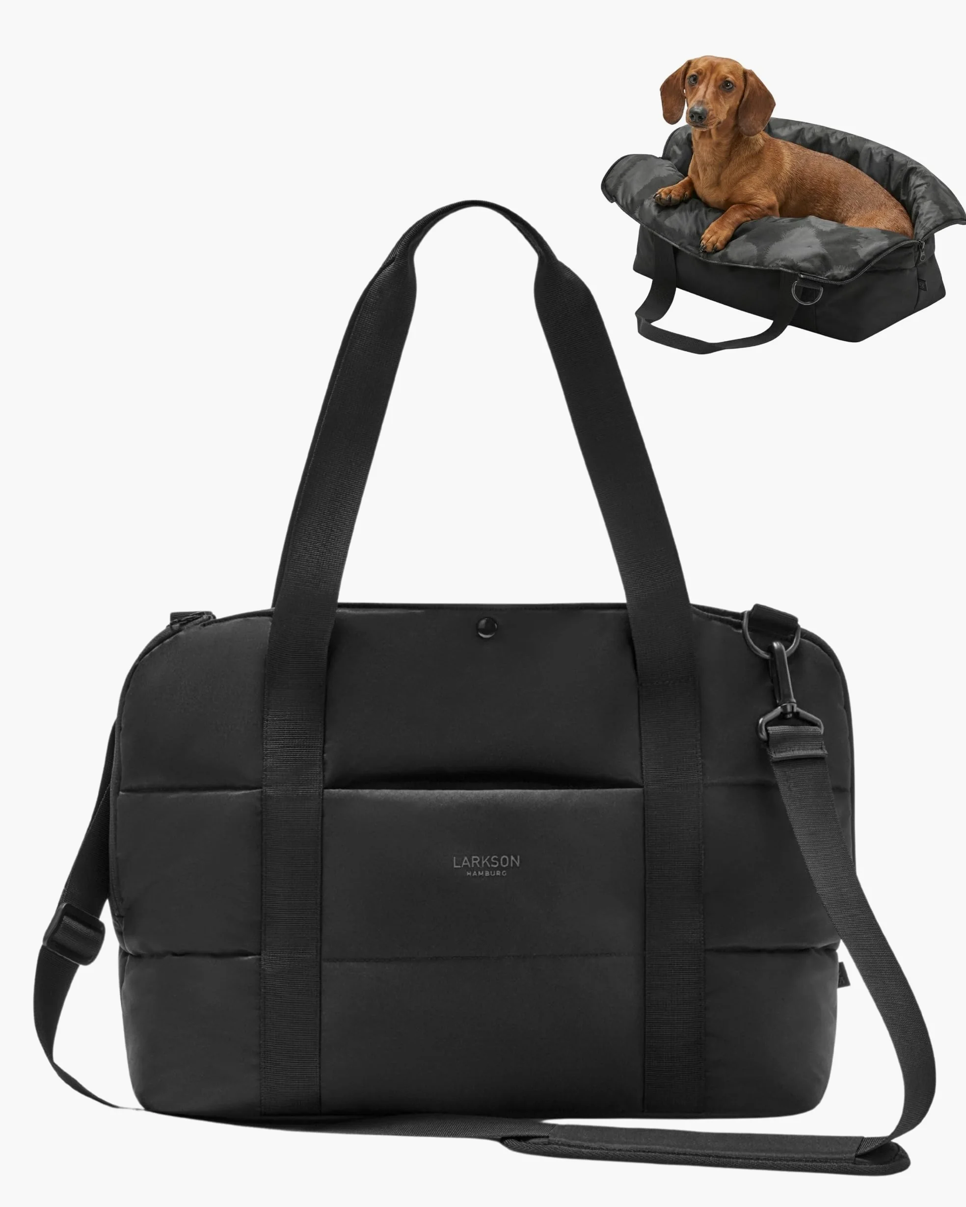 Larkson Bolsa de Transporte para Perros Negro - Frida - Bolso Bandolera Plegable para Perros y Gatos Pequeños y Mediano de hasta 10 kg - Transportin Mascotas - Cesta para Llevar de Viaje
