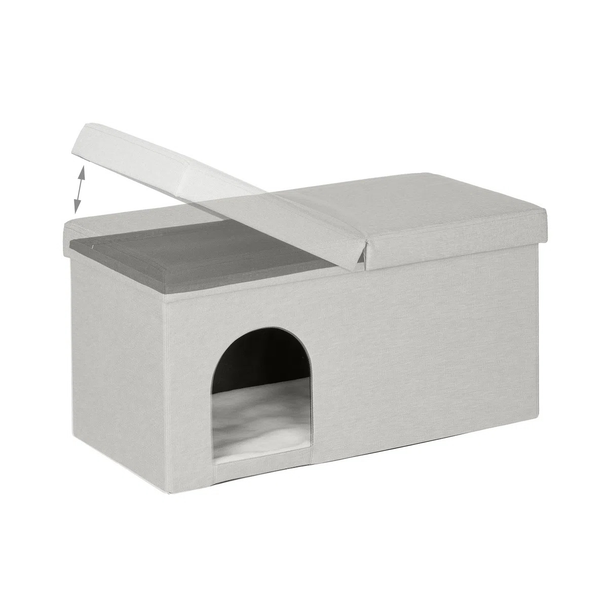 Relaxdays Casa Gato con Banco Rectangular, Cueva Gatito Plegable, Escondite Perro, Robusta, MDF, 38,5x74,5x37 cm, Beige
