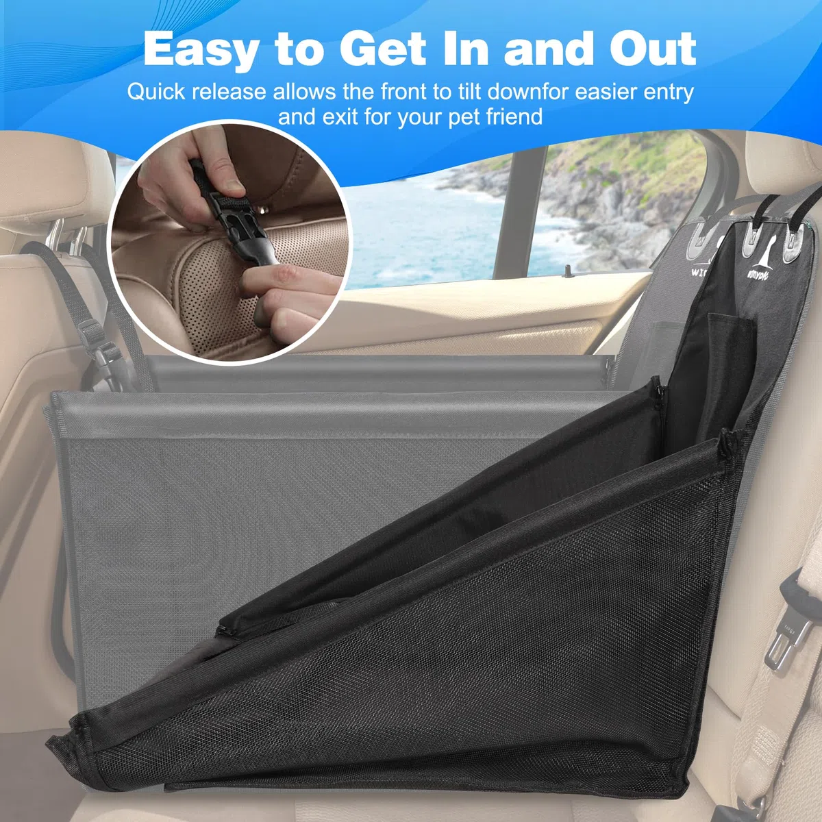 Impermeable Protector de Asiento de Coche para Mascota, Asiento del Coche de Seguridad para Perros Gatos, Material Oxford 600D PVC Inferior con Cinturón de Seguridad para Viaje - 59x49x46 cm