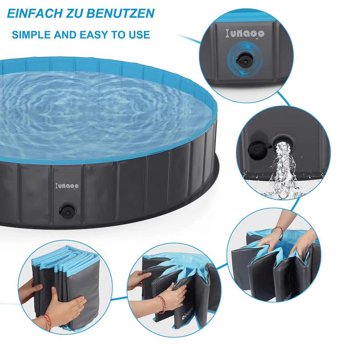 Piscina para Perros, Bañera Plegable para Mascotas, Antideslizante y Resistente al Desgaste Bañera para Niños Natación Piscina para Mascotas Perros Grandes y Pequeños, Azul Claro, 160 x 30 cm
