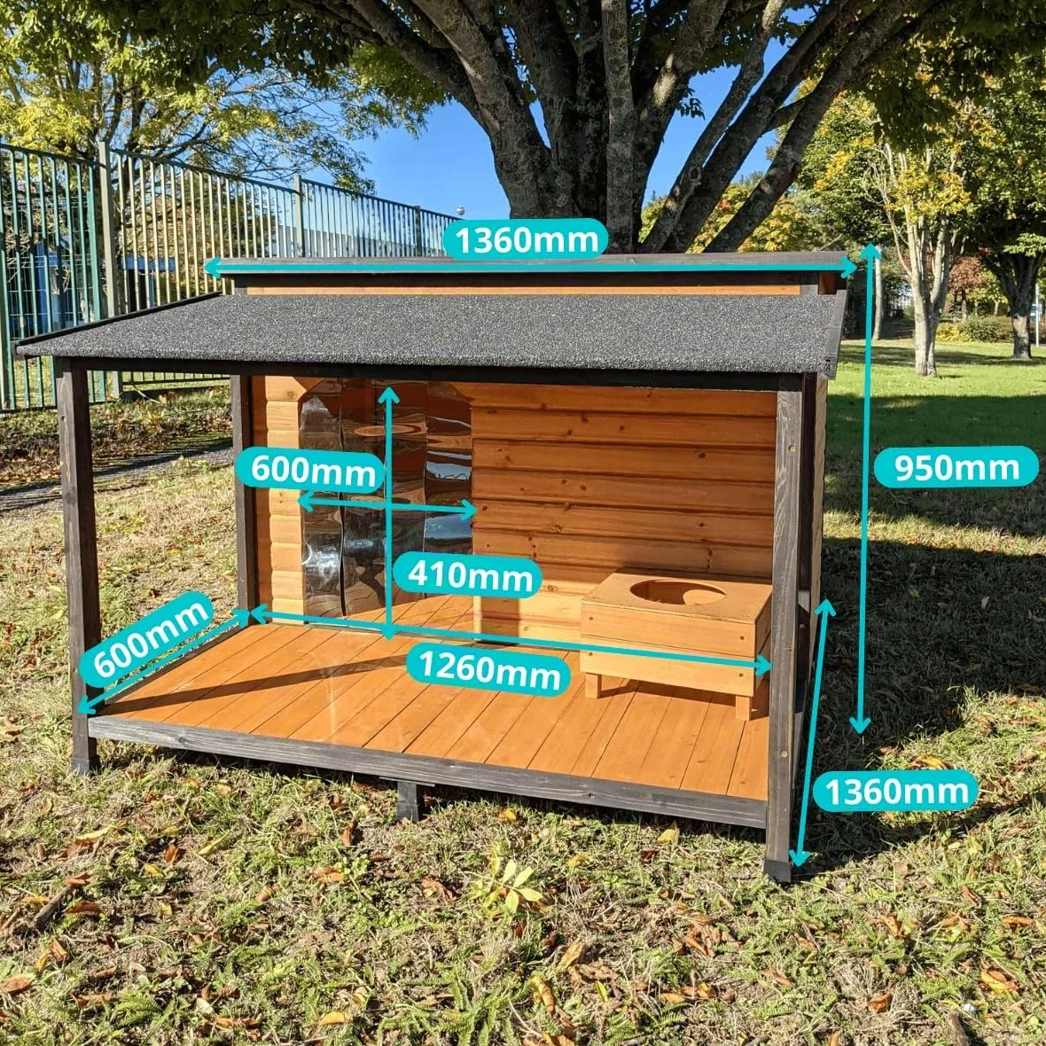 Caseta para perro pastor alemán con techo corredizo Shingle y terraza talla XXL
