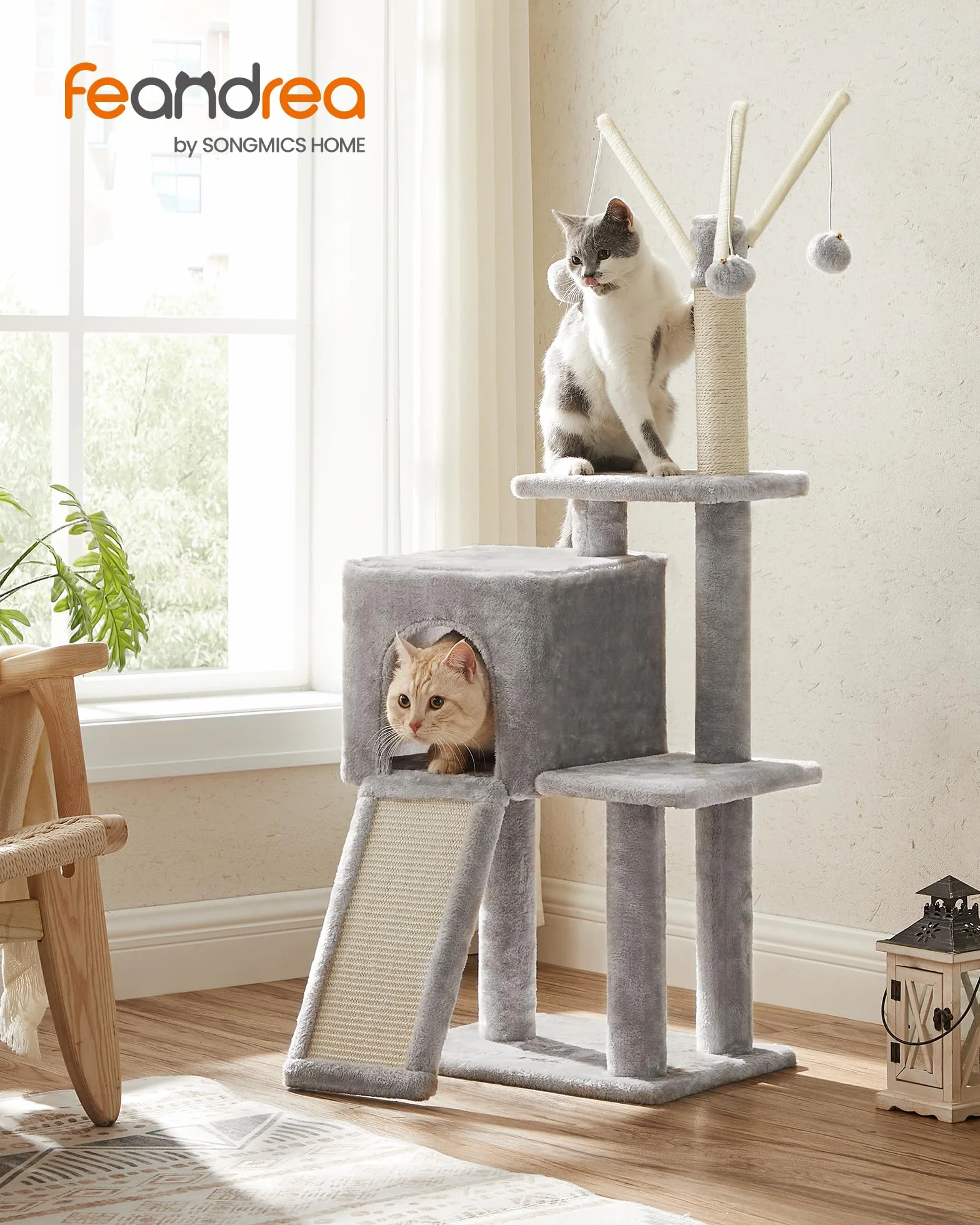 Feandrea Árbol de Gatos, Torre de Juegos, Gatito, Gris Claro PCT143W01