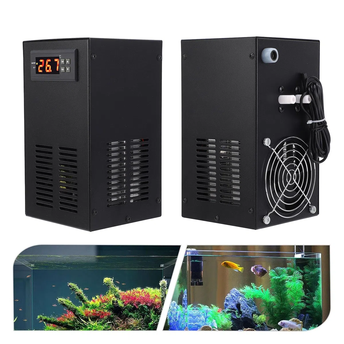 FTVOGUE Enfriador de Acuario, Pantalla Digital, Temperatura Ajustable, Enfriador de Tanque de Peces con Estructura Estable para Tanque de Plantas Marinas de Agua Dulce de 20L (Enchufe de la UE)