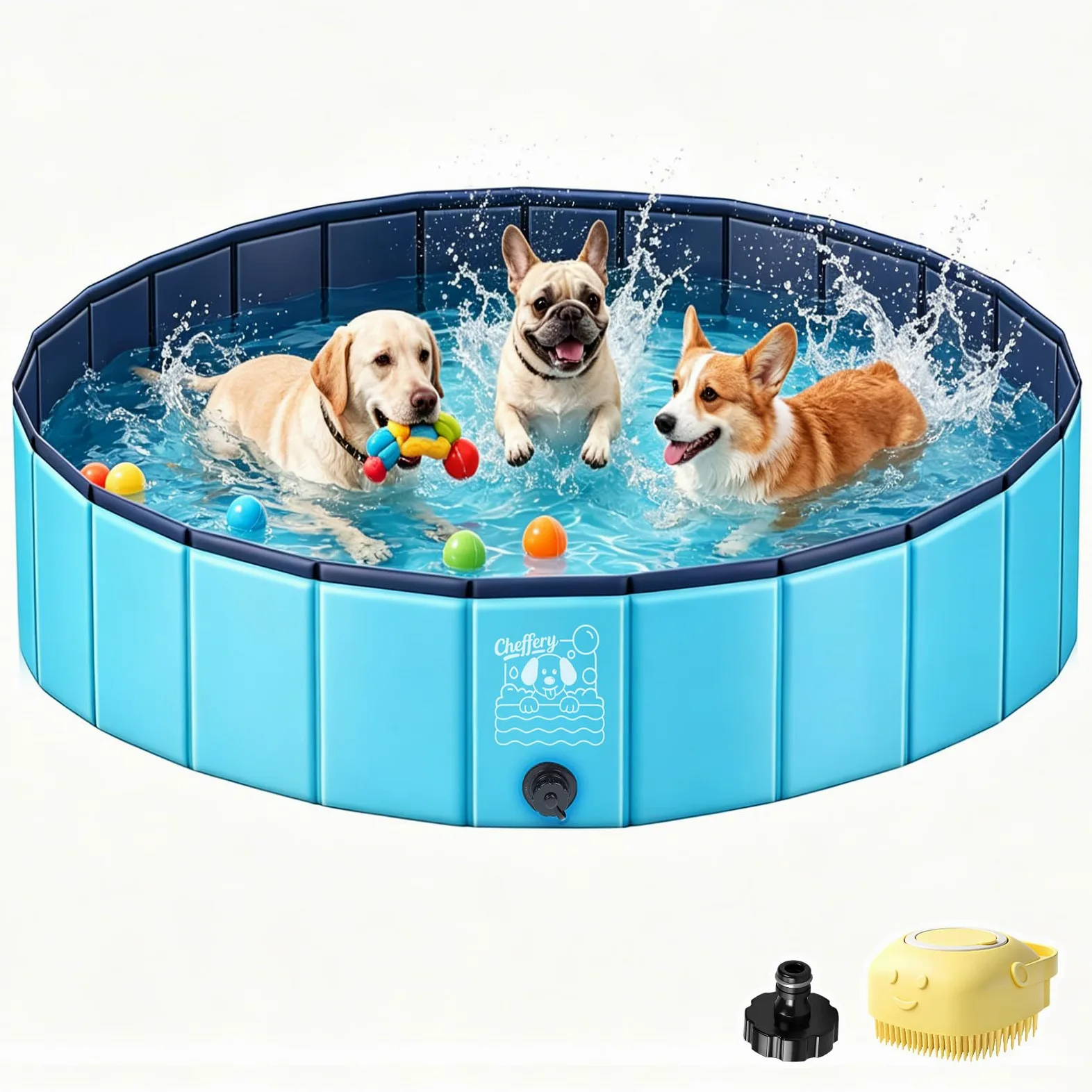 JONRRYIN Piscina para Perros, 120x30CM Piscina Perros Grandes, Bañera Perros Plegable de PVC Antideslizante con Parches y Válvula de Drenaje para Mascotas, Niños (120 * 30cm)