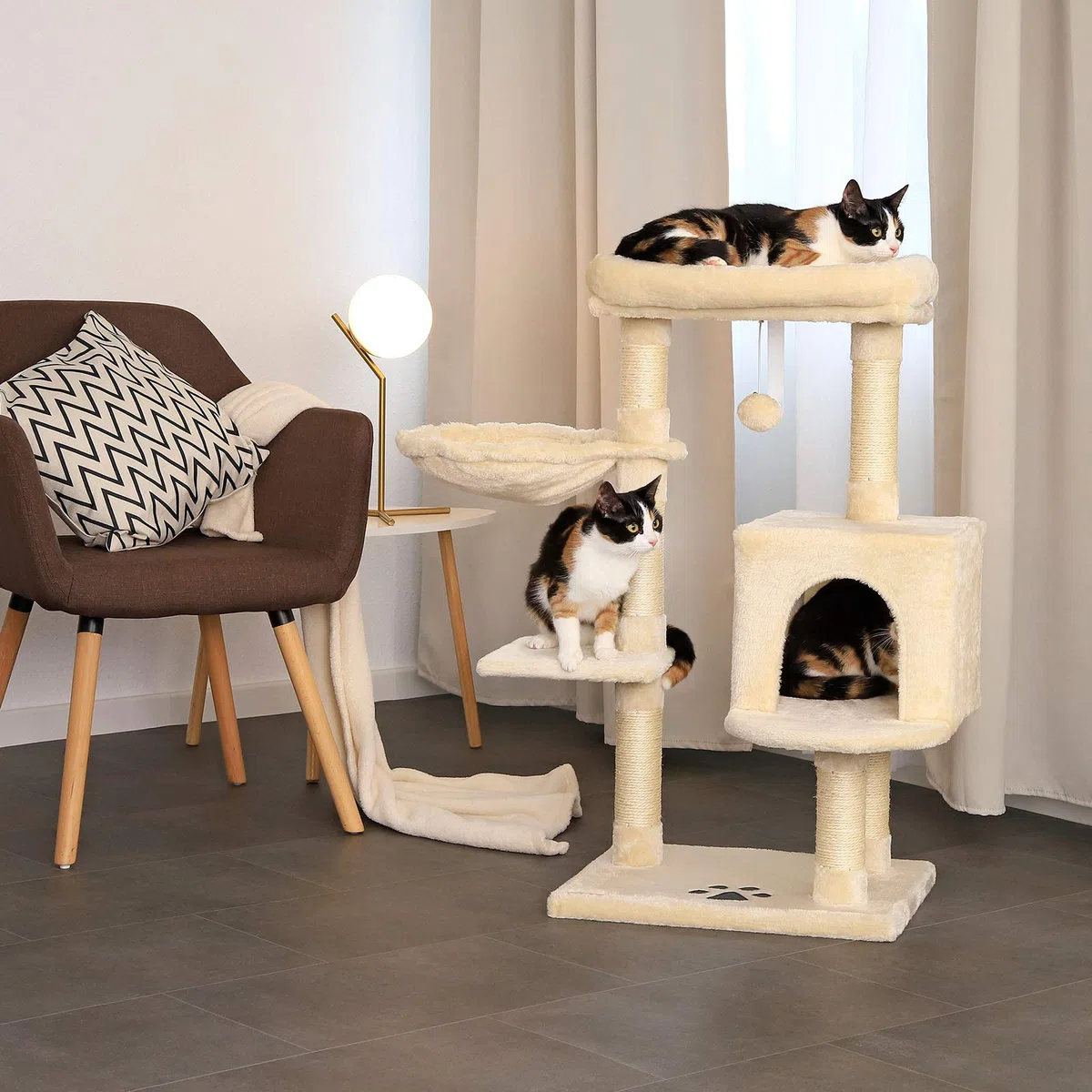 lionto Árbol rascador para Gatos Altura 93 cm, Beige