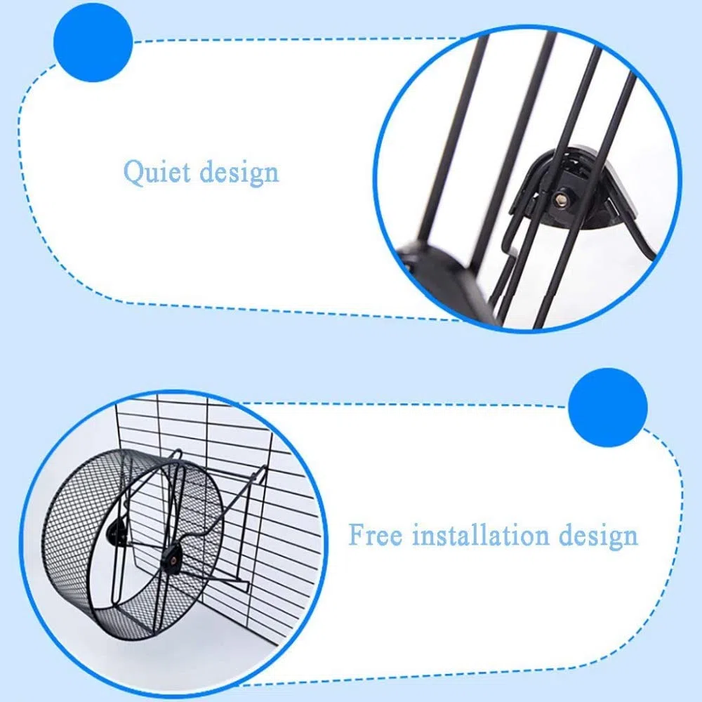 Rueda de Correr silenciosa de Metal, Rueda para Correr de hámster doméstico para roedores con Soporte de Juguete para Correr, para hámster, jerbo, Animales pequeños, Ejercicio-Blue