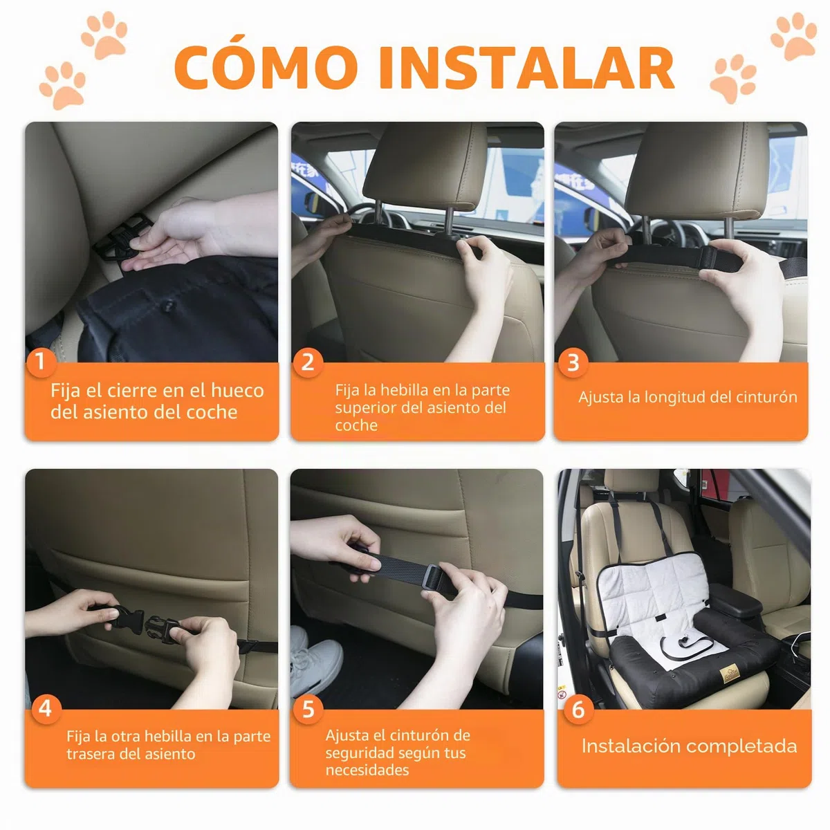BingoPaw Cama Perro Coche Asiento:Transportin Protector Silla Cubre Asiento Coche Impermeable Antideslizante para Mascotas Perro Pequeño Mediano Gato Tipo Cuna Acolchada con Funda Lavable M