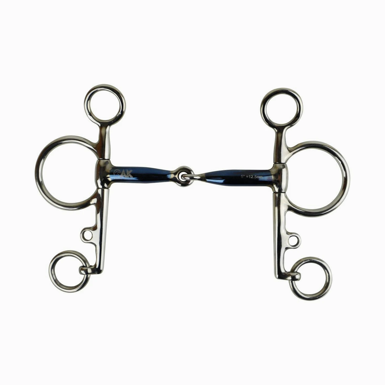 AK Pelham AKRS-2611 - Puntas para montar a caballo con una sola articulación con boquilla de hierro dulce, color azul y plateado