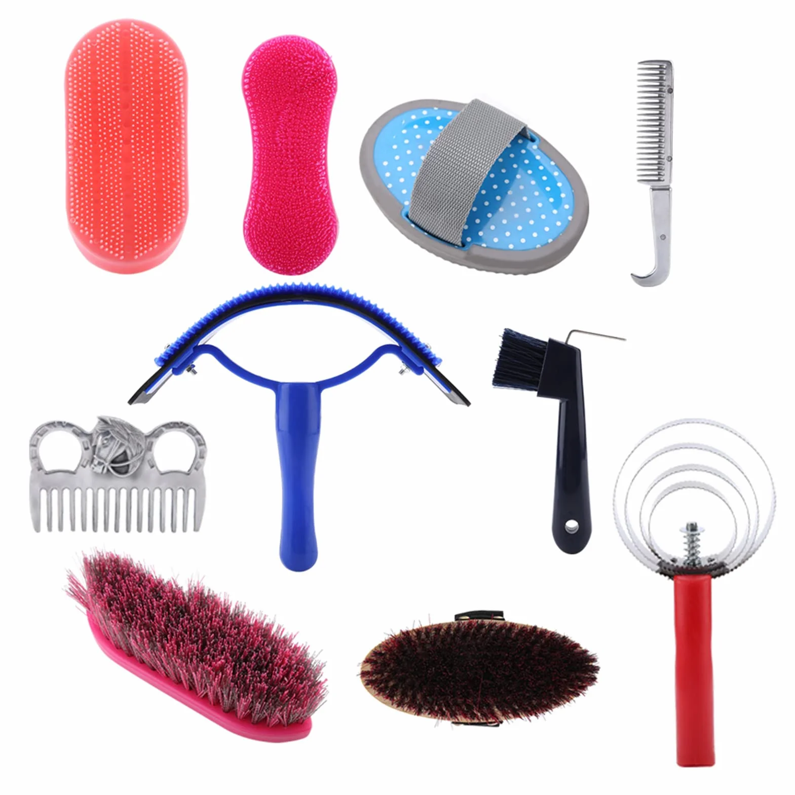Generic Kit de Cuidado y Cuidado de Caballos, Cepillo Ecuestre Duradero, Juego de Herramientas de Peine de Curry para Caballos Hermosos, Regalo Ideal para Propietarios de, 10 Uds.