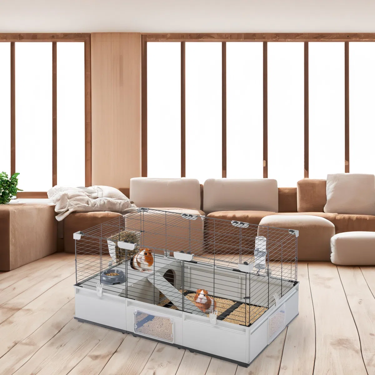 Ferplast Jaula para Conejos, Conejillos de Indias, Cobaya, Espaciosa y Modular 2, con Accesorios, Extensible, Fácil Mantenimiento, Modular 2, 109 x 72 x h 56 cm